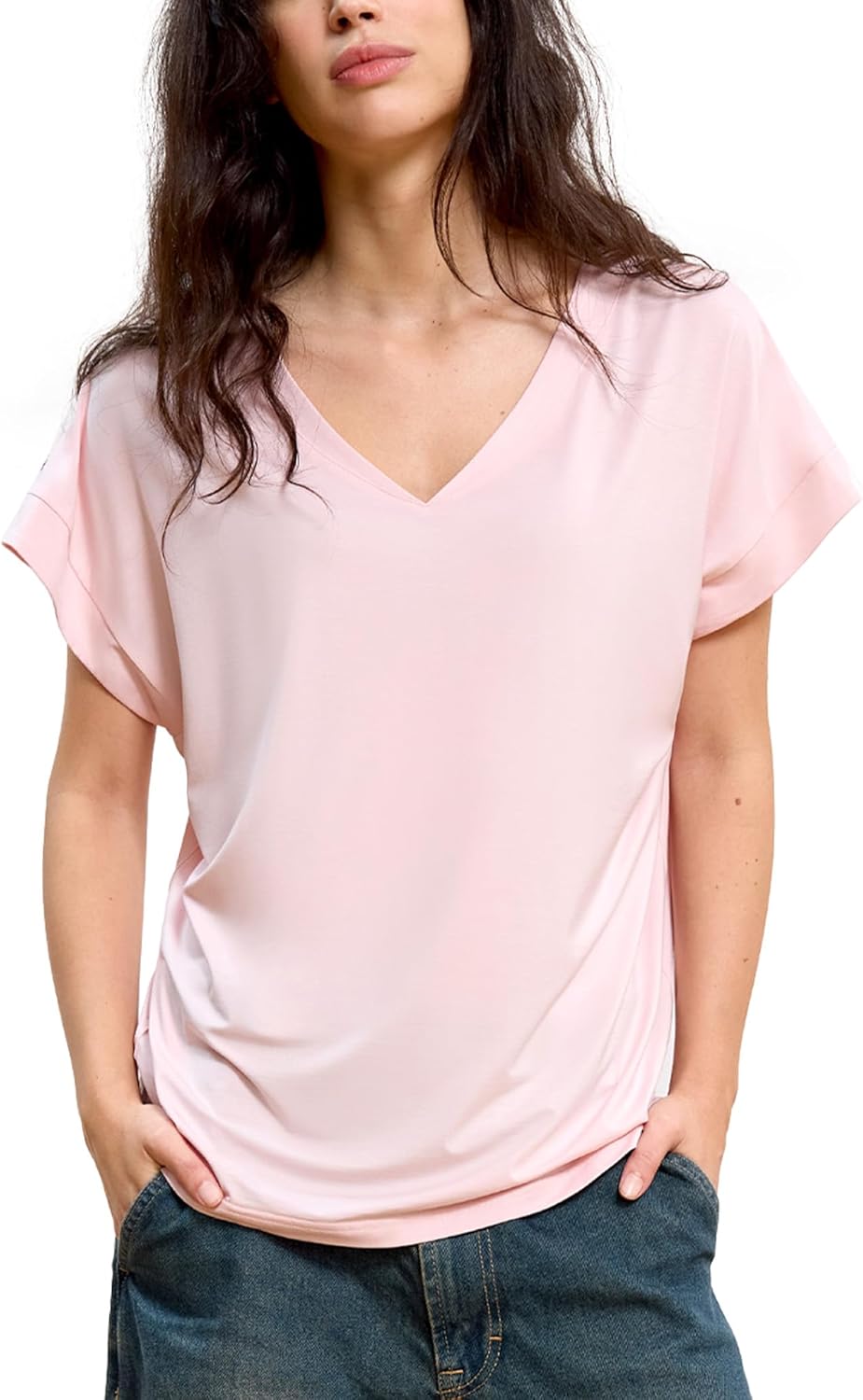 GYS Bamboo Viscose T Shirts for Women, Short Sleeve V Neck Tee, Soft Pajama Tops