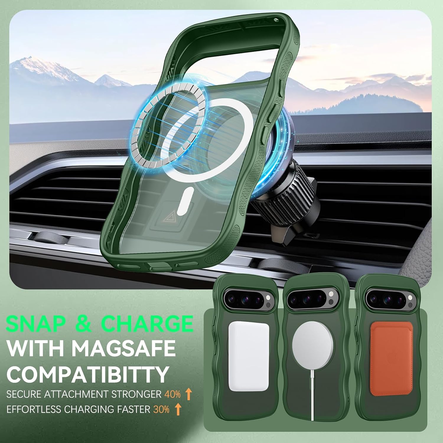 BENTOBEN Magnetic for Google Pixel 10 Pro XL Case Cute, Curly Wavy Pixel 10ProXL Case [Compatible with MagSafe] Anti-Slip Bumper Matte Slim Women Girls Boys Cover for Google 10ProXL 6.8", Deep Green image 4