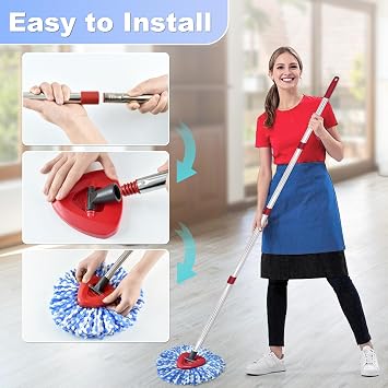 Mop Head Replacement, Base, Mop Handle for Ocedar RinseClean 2-Tank System, 2 Microfiber Mop Refills, Extendable Length 30-59 Mop Handle, Base and Scrubber for All Hard-surfaced Floor