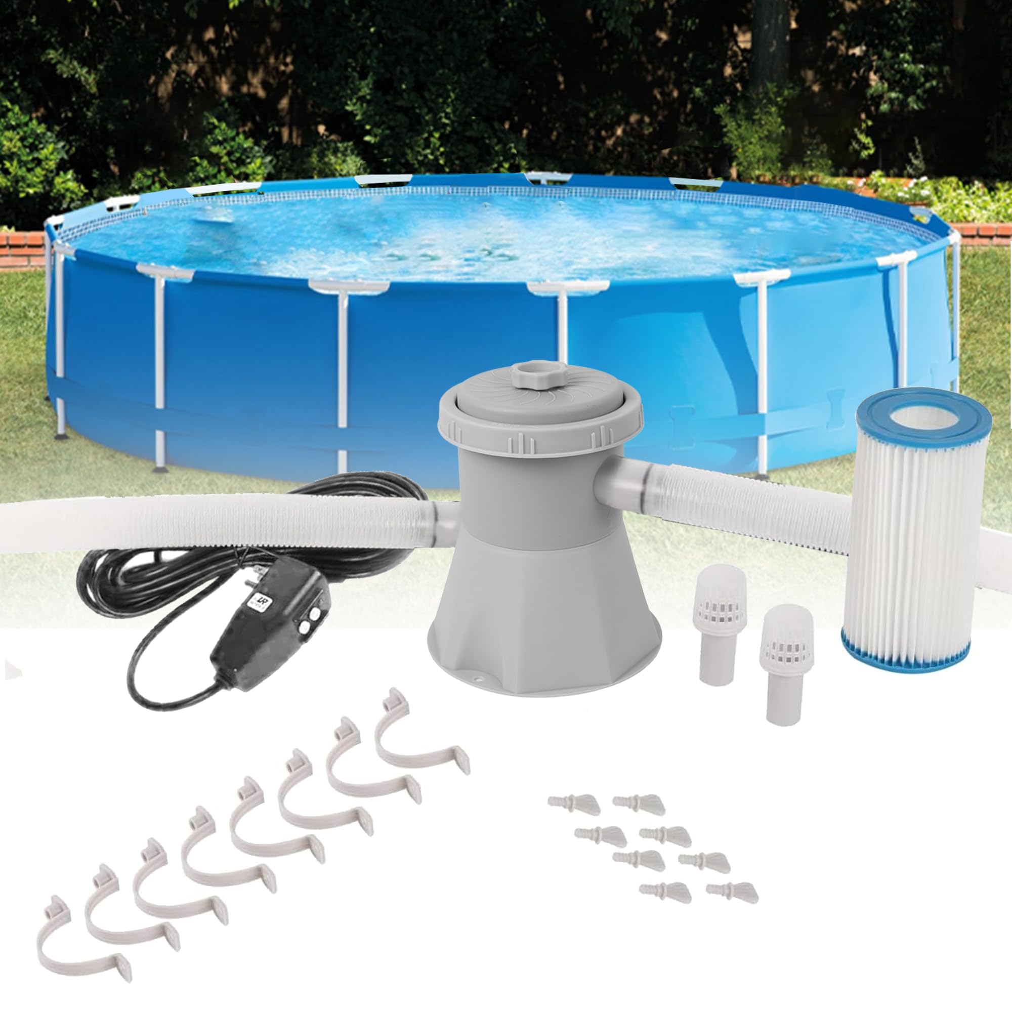 TonGass Pompe de filtration de piscine 1136 L/h (300 GPH) pour petites piscines hors sol, système de pompe à filtre à cartouche avec GFCI, pompe de circulation d'eau pour le nettoyage de la piscine et
