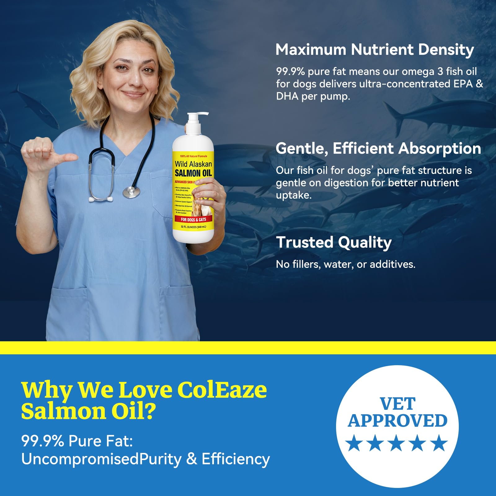 Wild Alaskan Salmon Oil for Dogs & Cats - Pure Liquid Fish Oil Skin Coat Supplement with Omega 3 6 9 Food Topper, Dry Itchy Skin, Supports Joint Heart Brain Immune Health, 32 fl oz — Amazon image 5