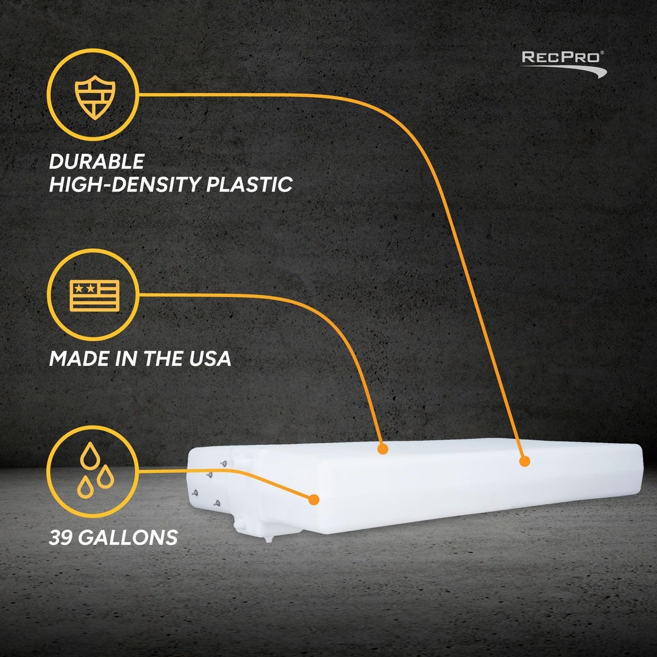 RecPro RV 39 Gallon Fresh Water Holding Tank for Campers, Trailers and RV Tank with Sensors | Made in America