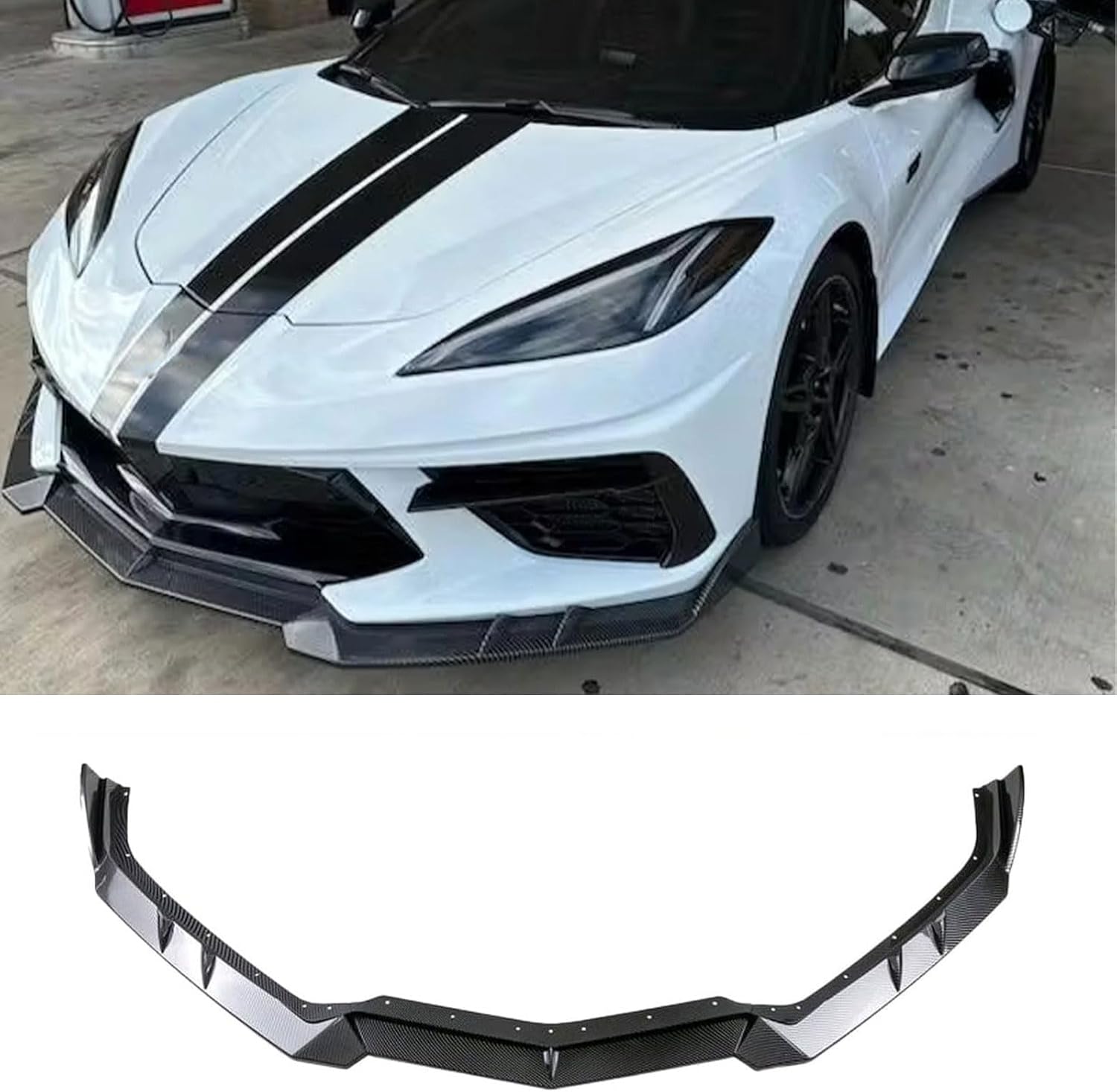 Front Bumper Lip Splitter Spoiler for Chevy Corvette C8 2020-2026, 3PCS Bumper Air Dam Lower Chin Splitter Protection (Carbon Fiber Look)