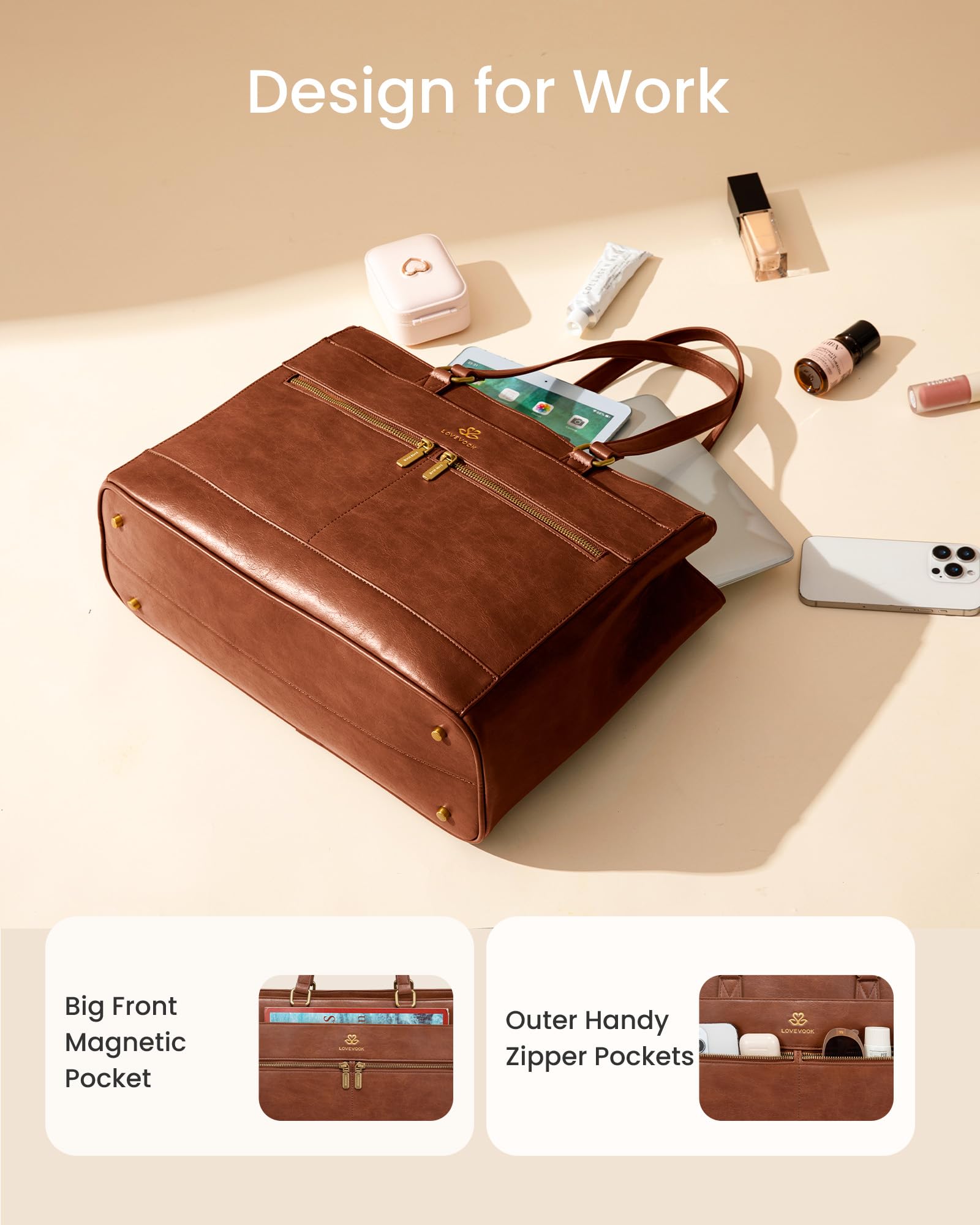 LOVEVOOK Bolso de mano para mujer, bolso de trabajo, bolso de profesor, bolso de la compra, bolso de piel sintética, maletín para mujer, bolso de mano para mujer, bolso de negocios para oficina