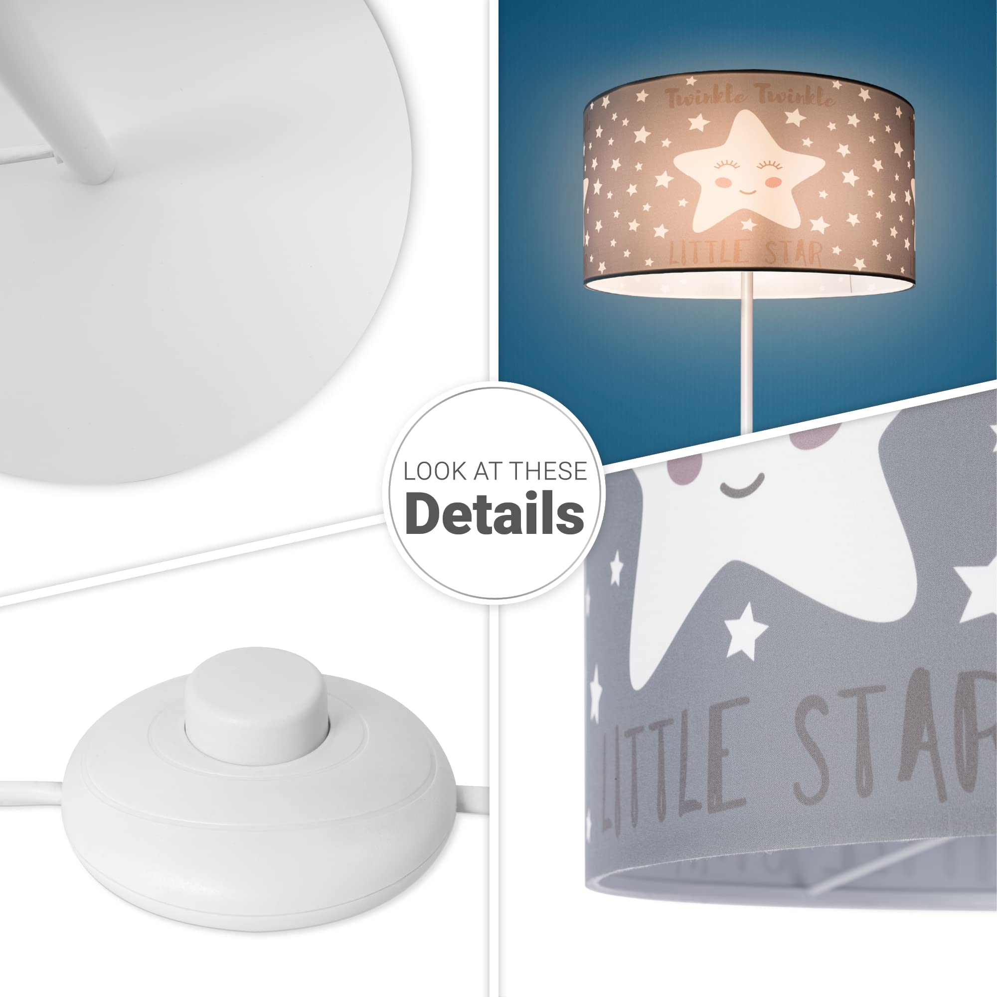 Paco Home Luminaria Pie Niños Lectura Habitación Infantil Lámpara Pantalla Tela Redonda Estrellas Luna Bebé E27