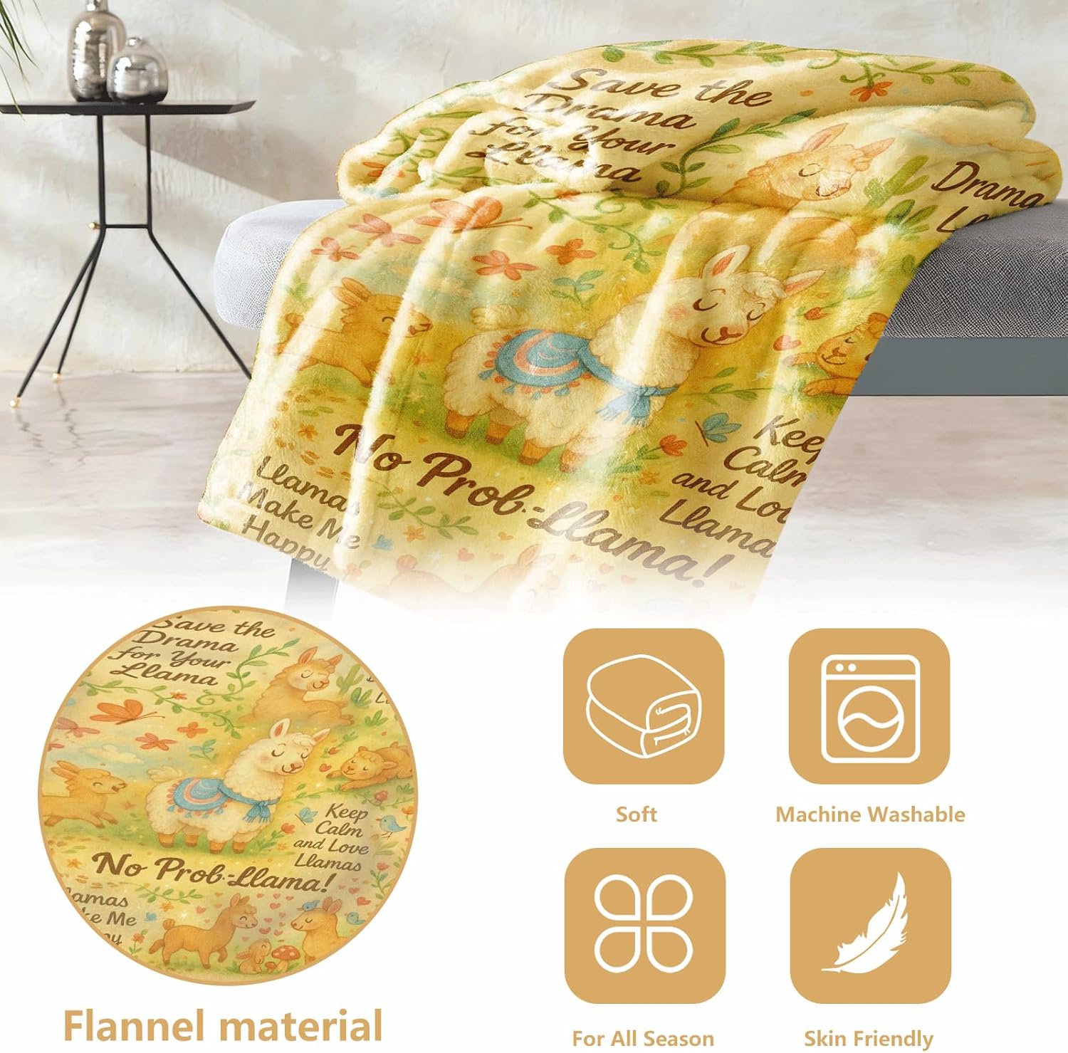 Cartoon Llama Throw Blanket 50x60 – Cozy Flannel Fleece Microfiber, Cactus Print Sofa Bed Throw, Lightweight All-Season Couch Decor, Gift for Llama Lovers, Kids Room Nursery - Image 6