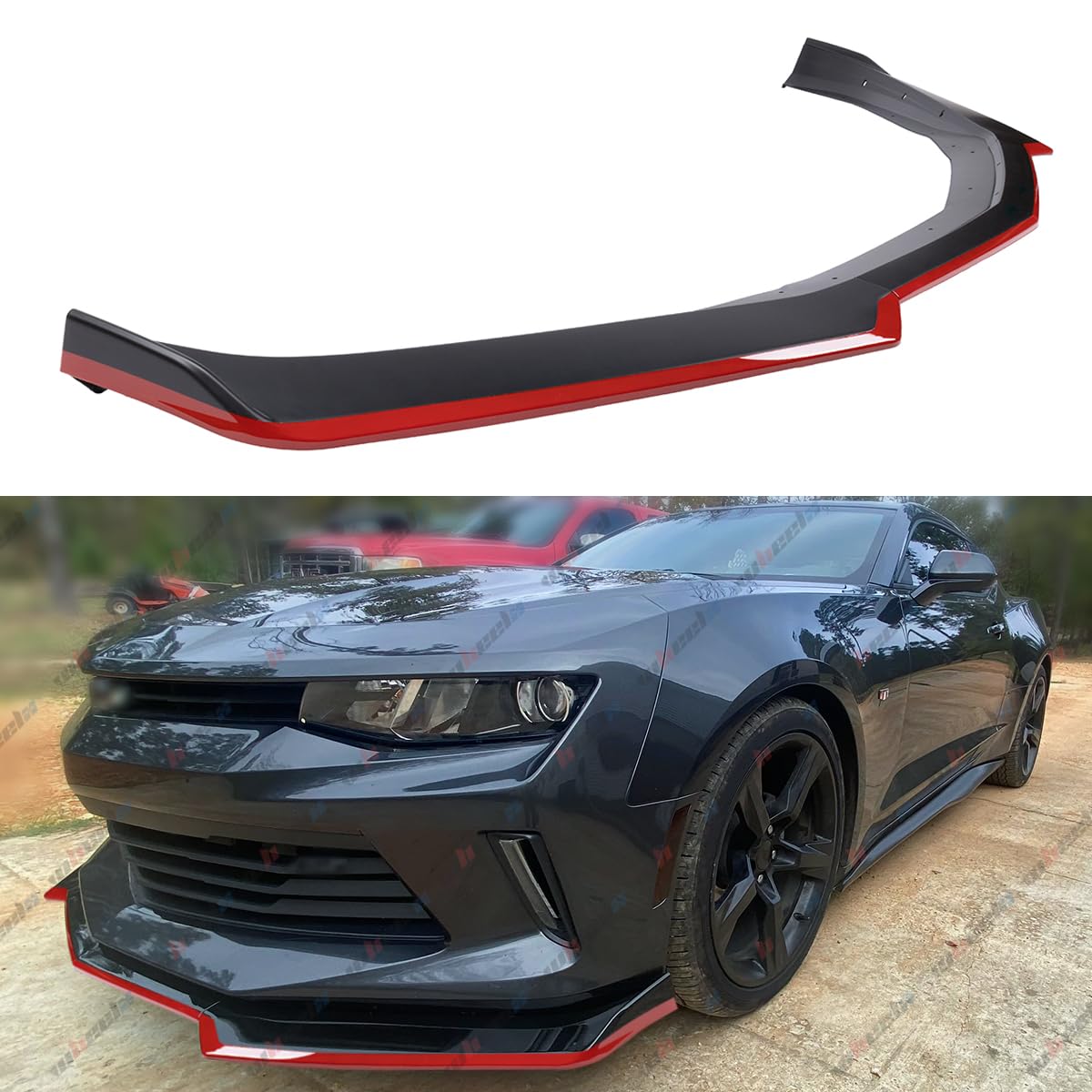 front lip compatible with 2016-2024 chevy camaro lt ls rs ss, red line air dam lower chin spoiler splitter fit for 16-24, protection body kit (matte black)
