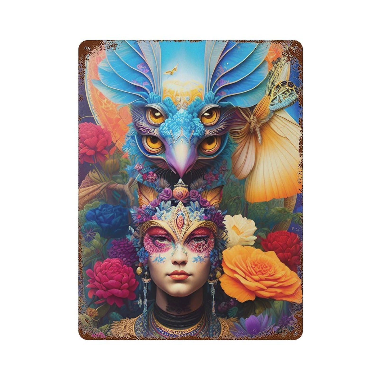 Rust Effect Flying Goddess Rustic Tin Plaque 15.7"x11.8", Classic Wall Plaque for Shed, Workshop And Garage Wall Decor