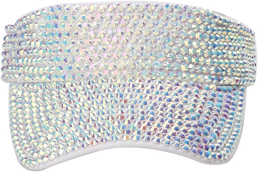 Gudessly Shiny Rhinestones Sport Sun Visor Adjustable Summer Cap Visor Caps for Women Men White - Image 2