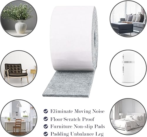 Miniatura 4 de Pllieay Paquete de 2 rollos de tiras de fieltro autoadhesivas de servicio pesado, almohadillas de fieltro para muebles, cintas de fieltro para pisos