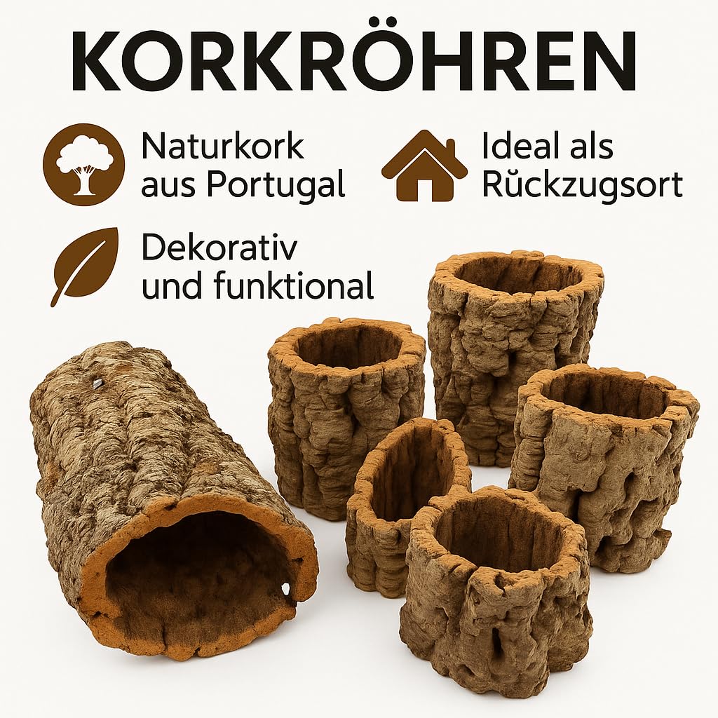 Korkröhren gemischt 2kg (ca.5-7 STK.) – Natur Korkröhre für Terrarium, Aquarium & Deko – Versteck & Kletterhilfe für Reptilien und Nager