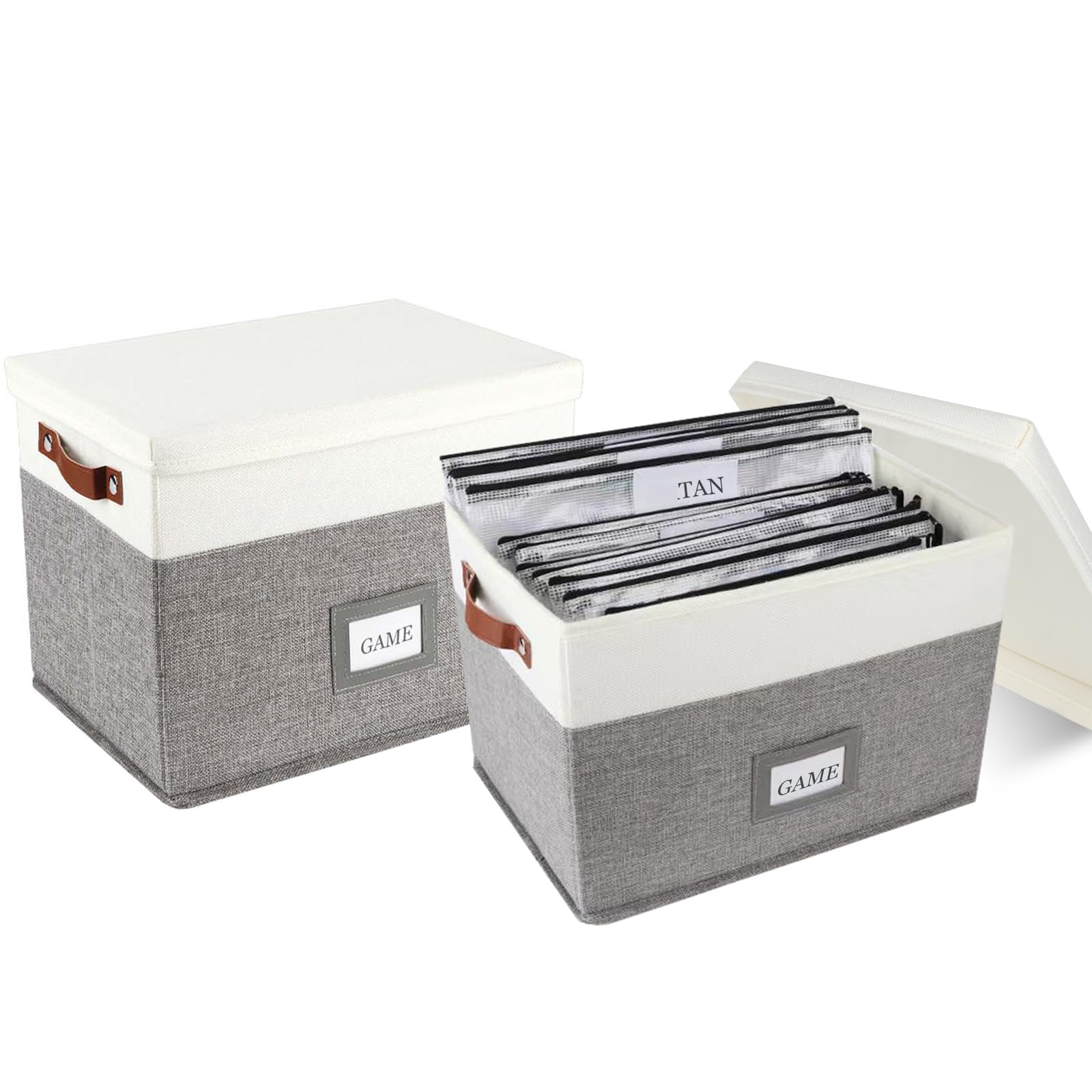 HLWGOG Board Game Storage, Board Game Organizer with 12pcs Zipper Bags and Writable Stickers, Board Game Organizers Storage with Lid for Office