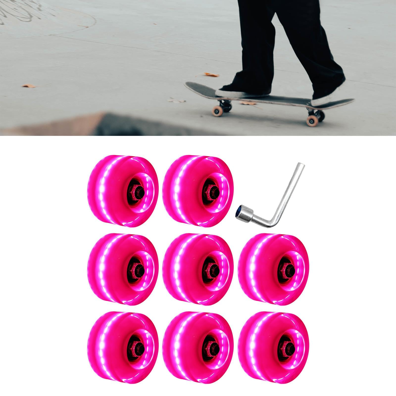 8 Pièces Roues de Skateboard Roues de Roller Roues Roulements Intégrés LED Remplacement Longboard PU Conviennent à Patinage sur Parc Cad