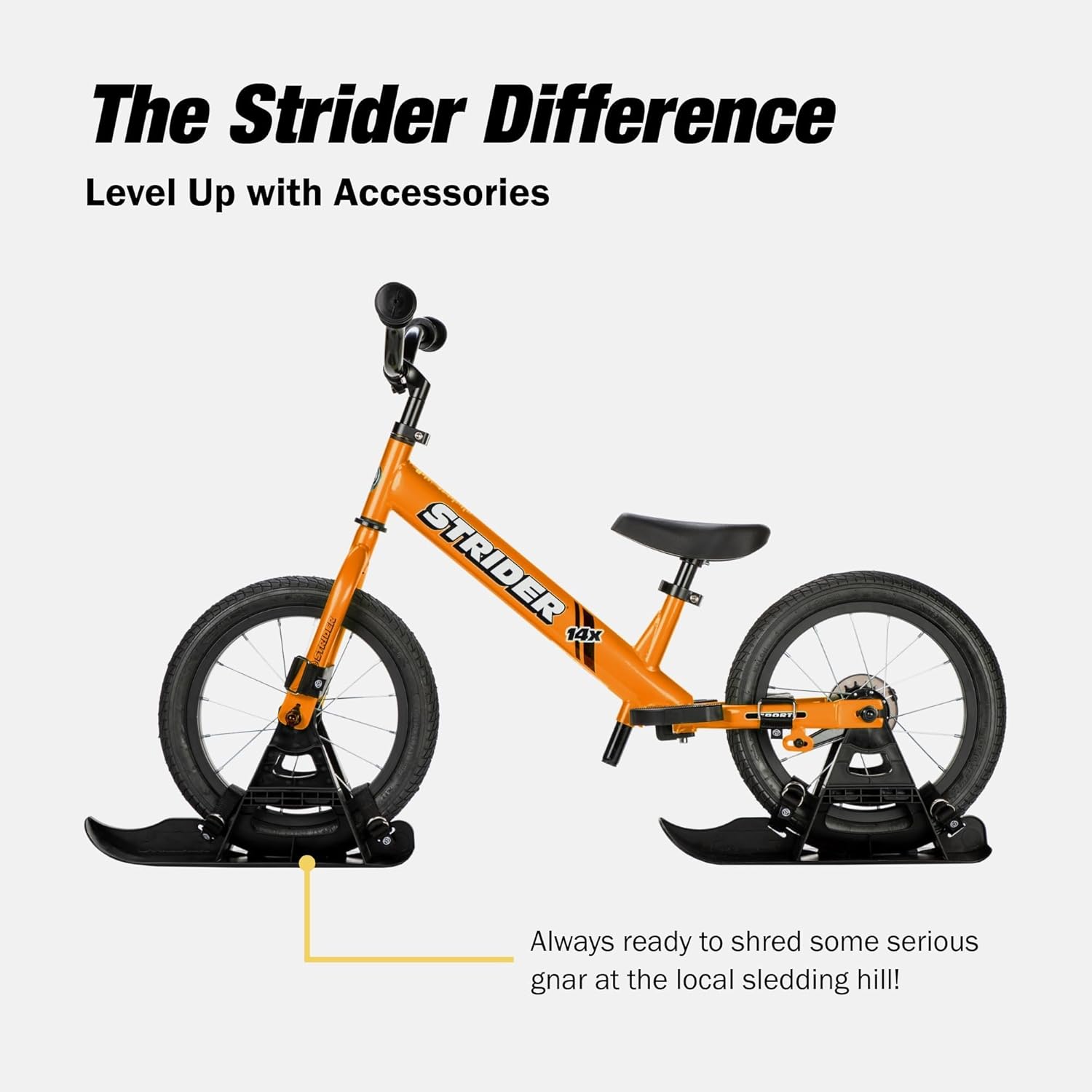 Strider 14x Sport Snow Skis Set - Transform Balance Bike into Sled - Fits Our 14x Balance Bike - for Kids 3 to 7 Years - Tool-Free Assembly