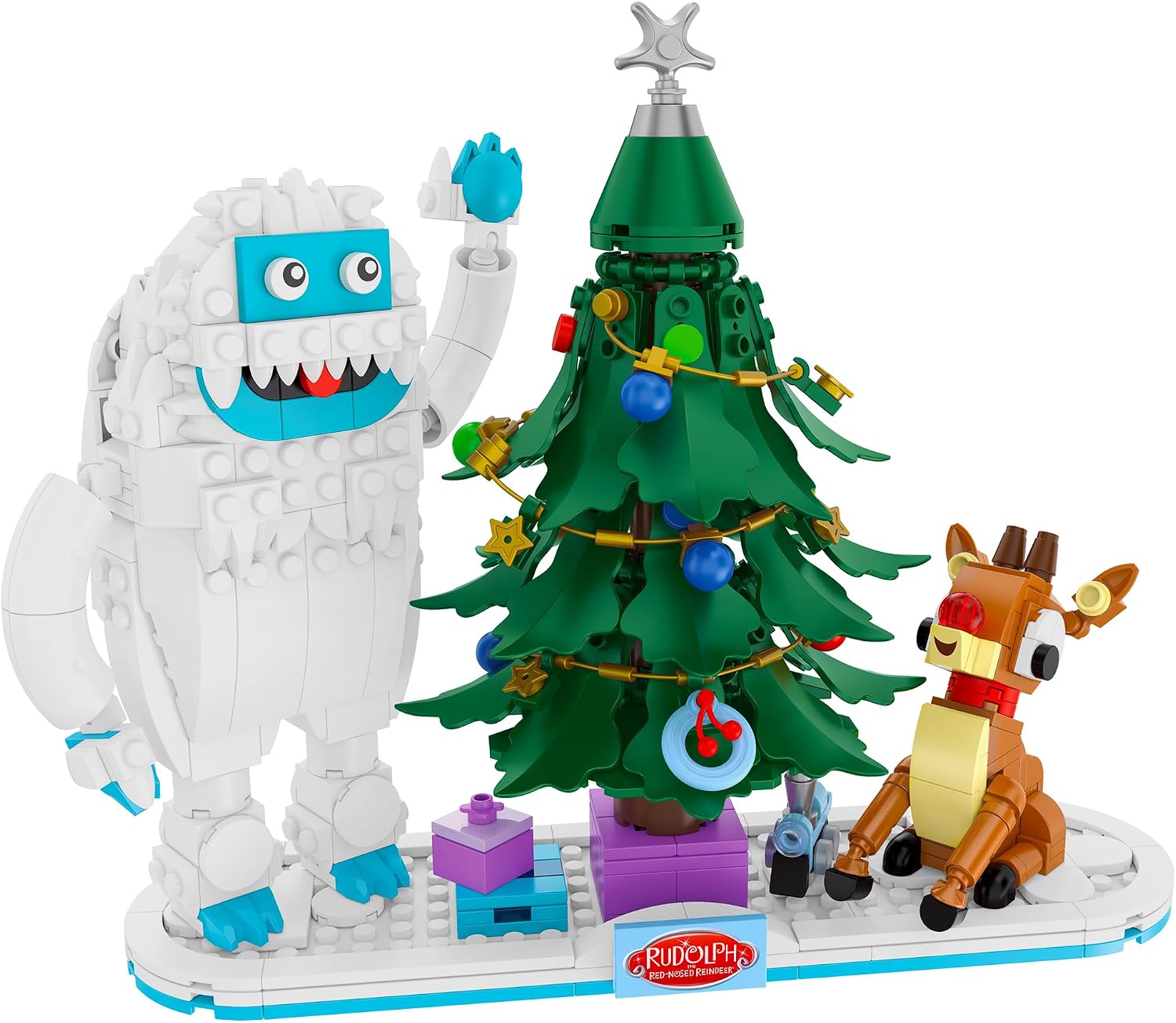 Brickcraft Rudolph The Red-Nosed Reindeer Bumble and Rudolph Christmas Tree Building Bricks Set, 494 Pieces, Fun Holiday Xmas Decoration Collectible Display Toy Gift for Kids, Families, Rudolph Fans