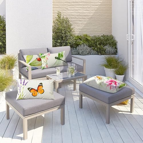 Miniatura 7 de Artscope Juego de 4 fundas de almohada impermeables de 12 x 20 pulgadas, fundas decorativas de primavera para exteriores, patio, jardín, sala de