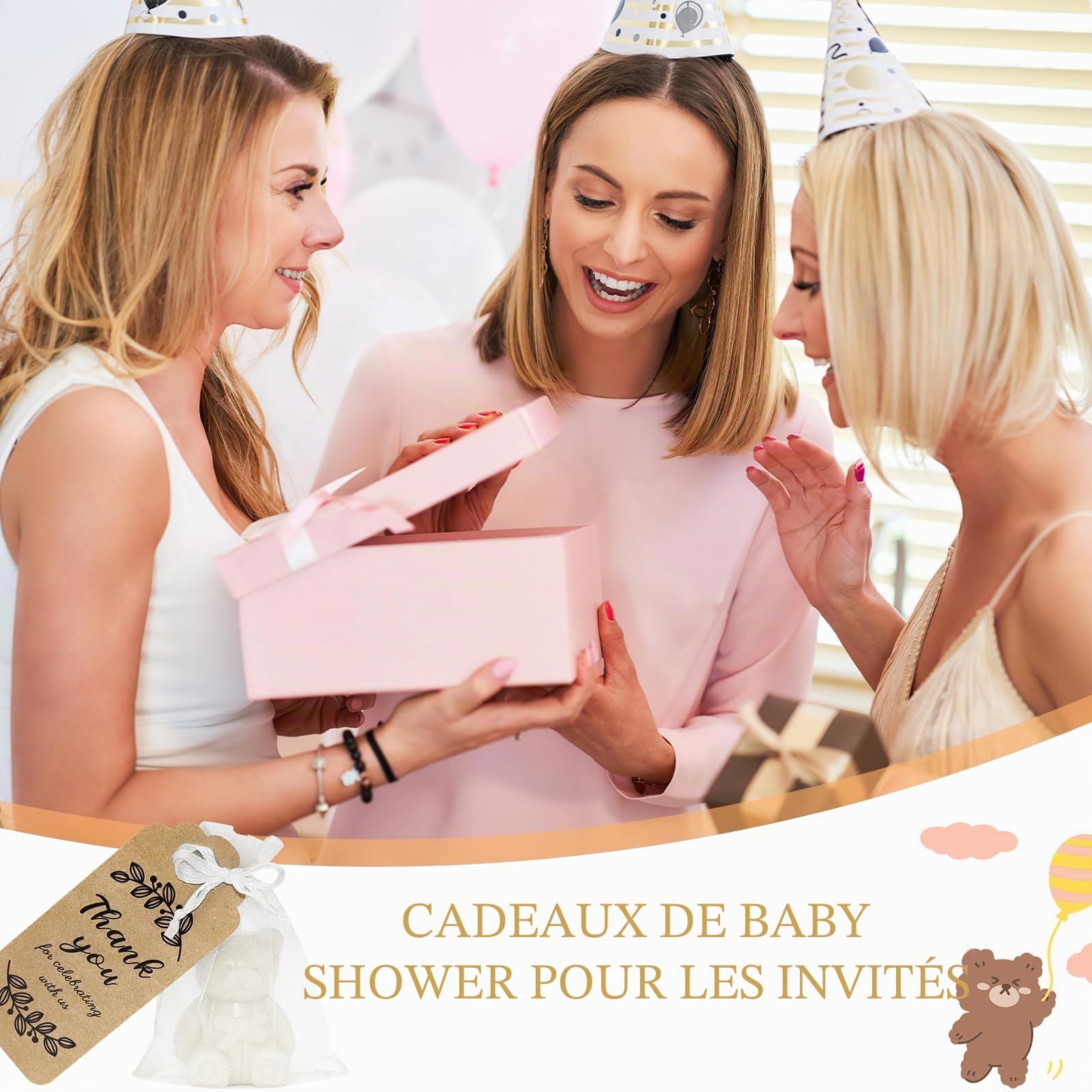 Lot de 36 mini savons en forme d'ours, pour fête prénatale, doux et parfumé, blanc, avec boîte cadeau, cartes de remerciement, petit savon fait à la main pour garçons et filles