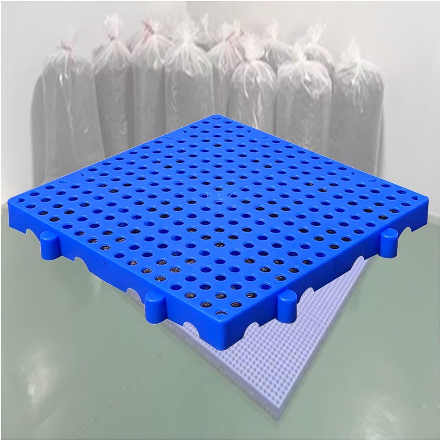 Blue Polyethylene Floor Pallet Skid for Garage Storage Lightweight Modular Platform with Breathable Grid Design Organize Articles Efficiently Pack of 2 11.8x11.8x2in