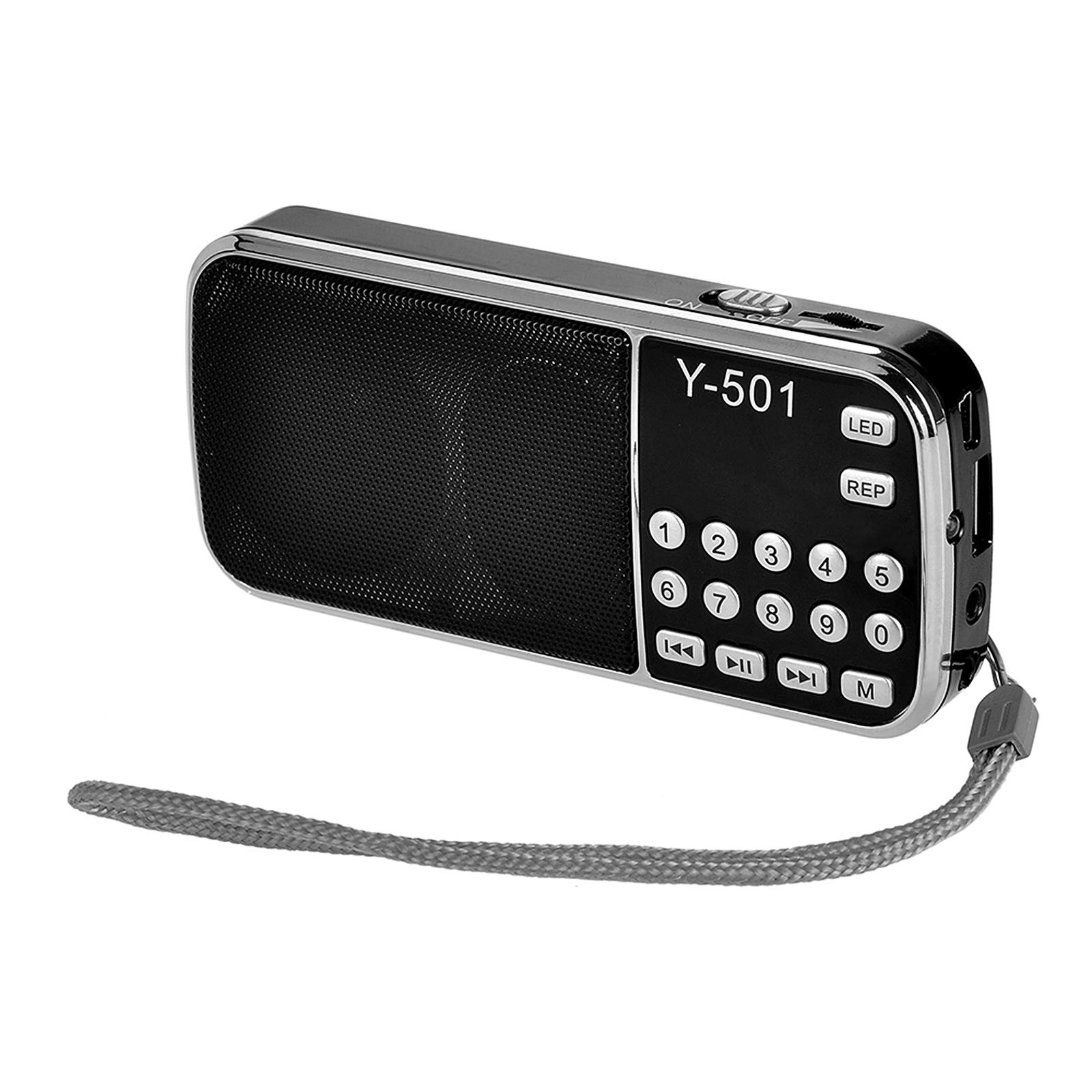 GoolRC Y-501 Mini FM Radio Digital Portable 3W Stereo Speaker MP3 Audio Player High Fidelity Sound Quality w/ 0.75 Inch Display Screen LED Flashlight Support USB Drive TF Card AUX-IN Earphone-out