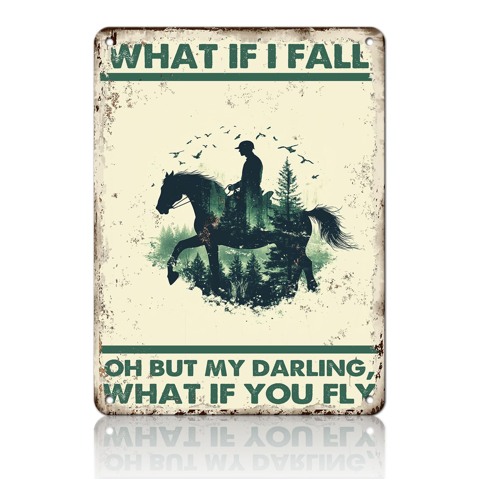Anceky Funny Metal Tin Signs Horse and Bird What If I Fall Oh But My Darling What If You Fly Vintage Metal Sign Retro Wall Decor for Home Bar Pub Cafe Garage Man Cave Garden Yard 12×16 Inch