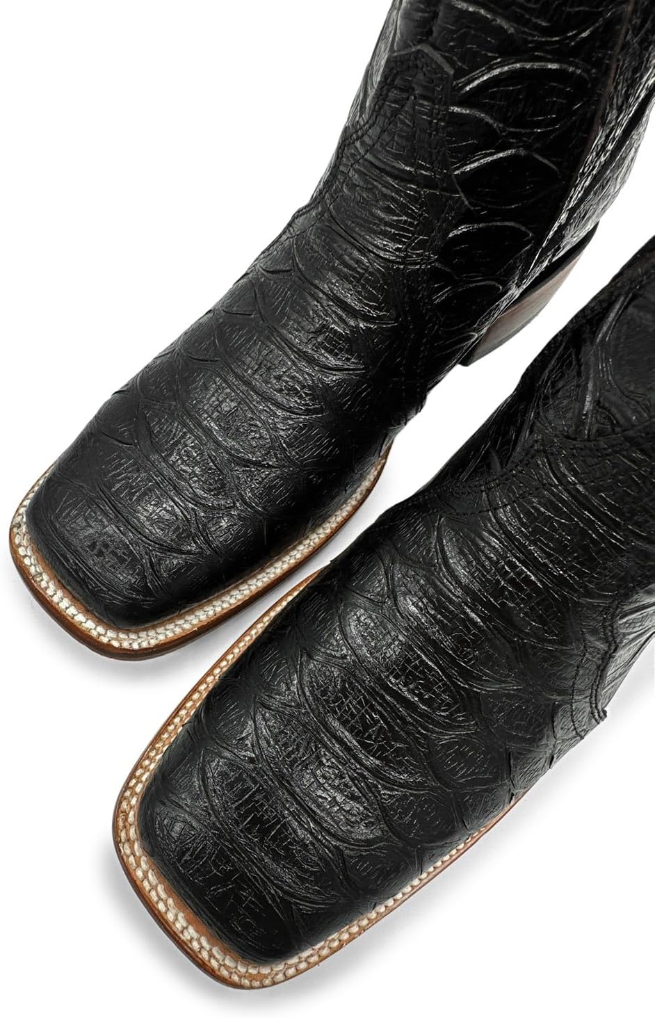 Mens Leather Short Ankle Embossed Python Print Cowboy Boot