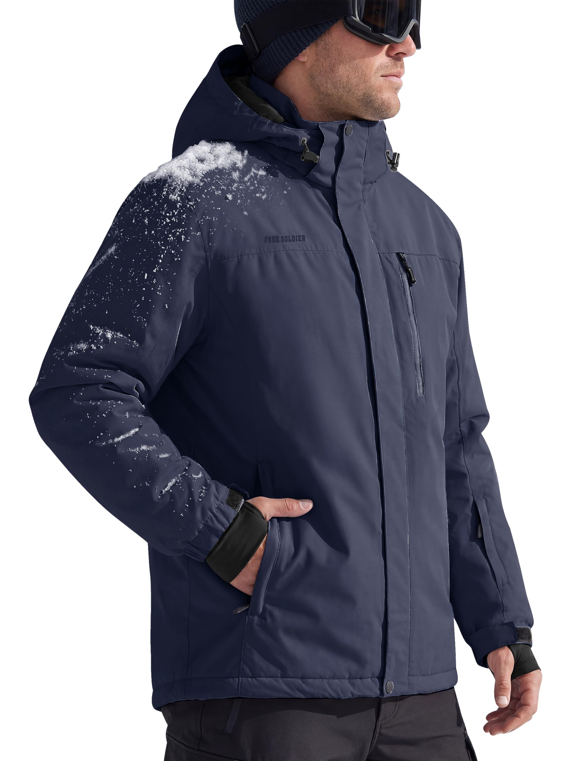 FREE SOLDIER Men's Waterproof Ski Snow Jacket Fleece Lined Warm Winter Rain Jacket with Hood Fully Taped Seams