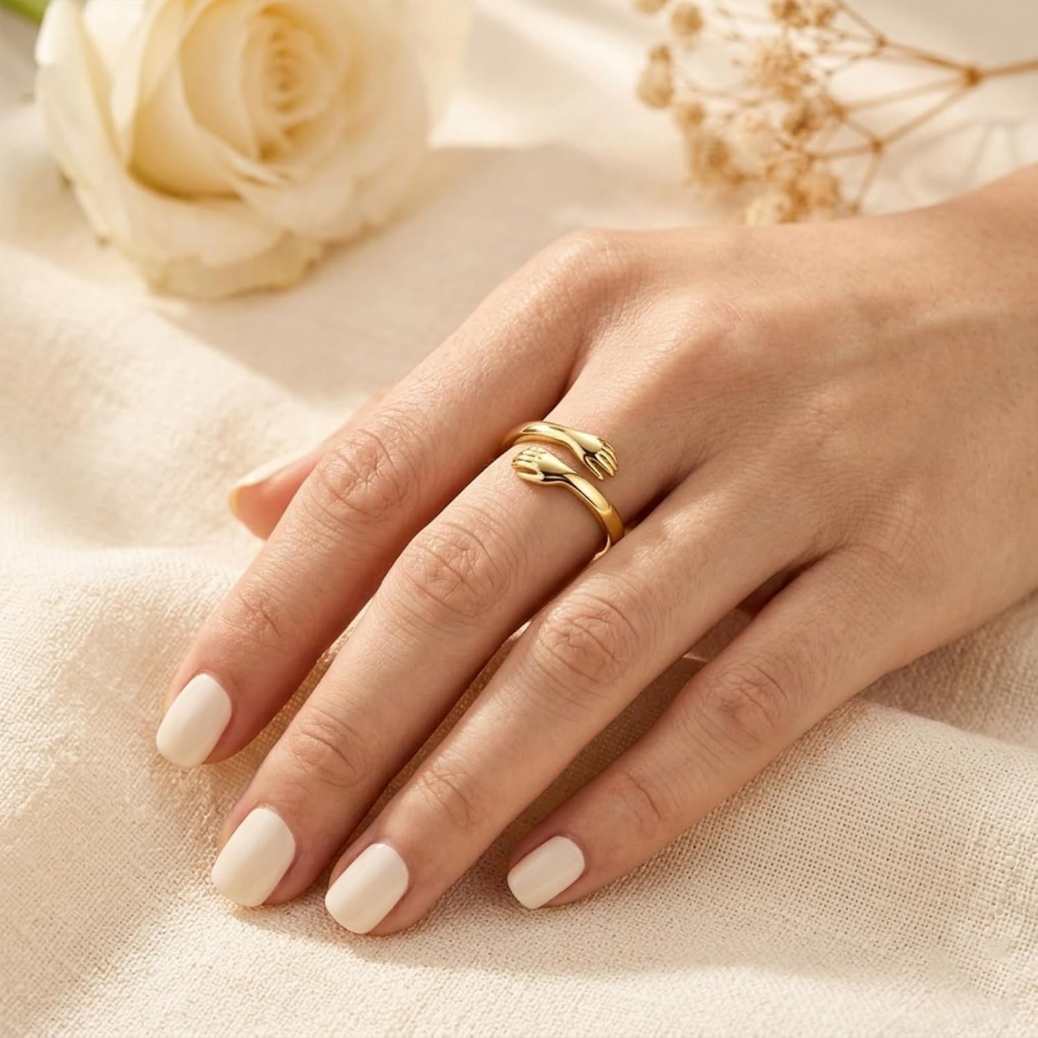 Sterling Silver Hug Ring for Women Teen Girls Adjustable Love Promise Ring Inspirational Friendship Open Ring Hope Love Heaven Promise Friendship Rings Mothers Day Birthday Gift for Daughter Granddaughter Mom Wife Sister Best Friend