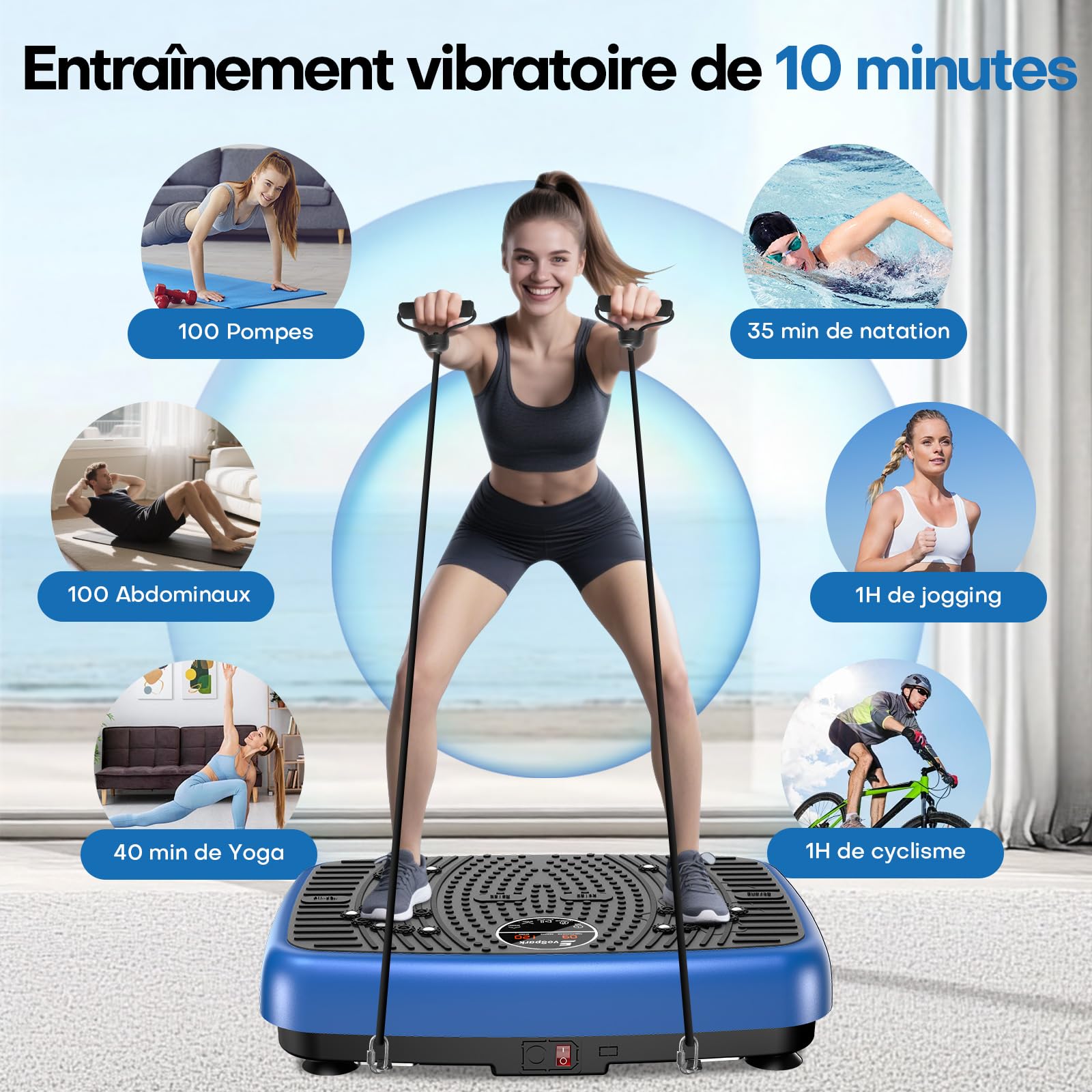 Plateforme Vibrante Perte de Poids, Plateforme Vibrante EvoSpark avec Double Moteur Haute Performance 2025, 120 Vitesses réglables, capacité de 450 LB Plaque Vibrante pour Drainage lymphatique