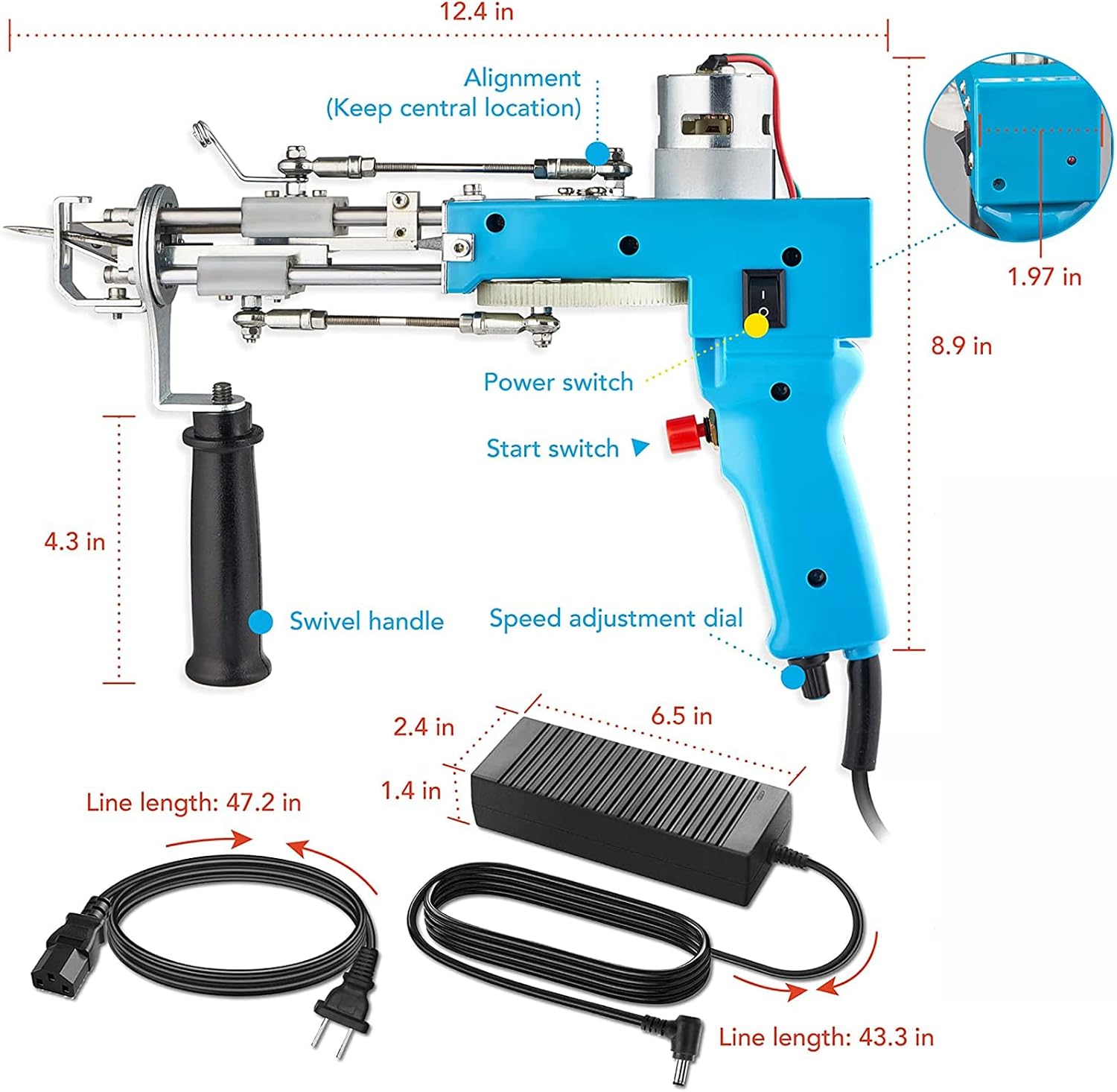 Rug Tufting Gun Cut and Loop Pile, 2 in 1 Carpet Weaving Flocking Kit, High Speed Knitting Machine DIY Rug Making Tools with Handheld, for Handmade DIY Beginners