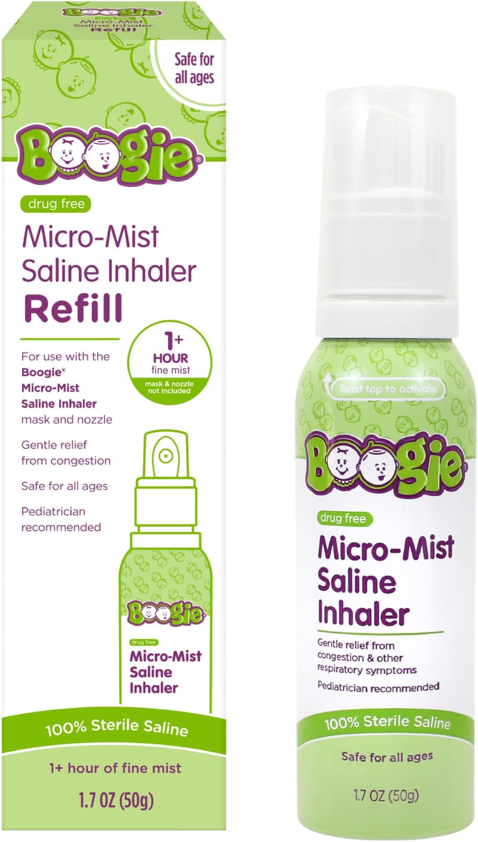 Boogie Micro-Mist Saline Inhaler Refill, Unscented - 1.7 oz