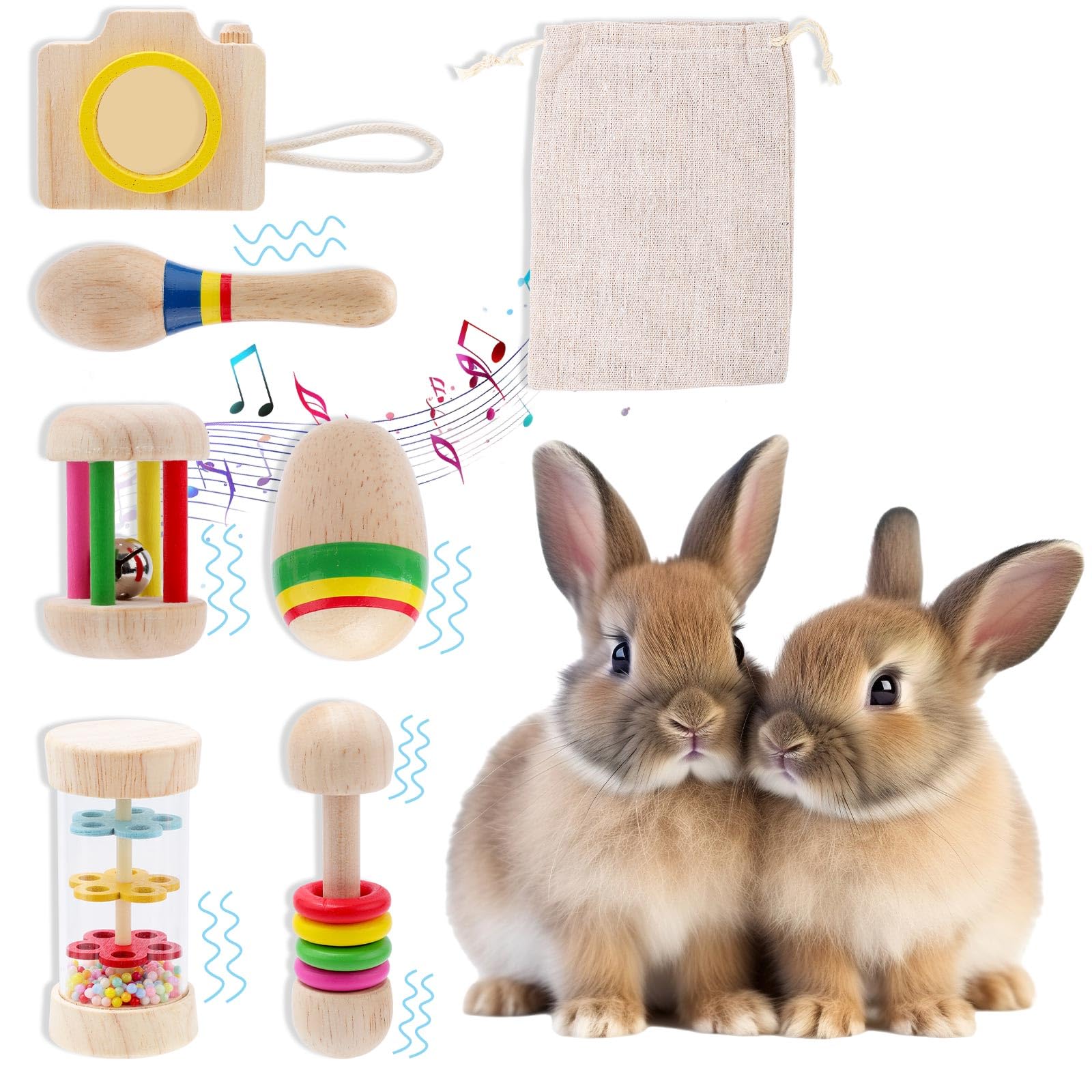 6pcs Rabbit Toys Wooden Bunny Toys Colorful Bite Resistant