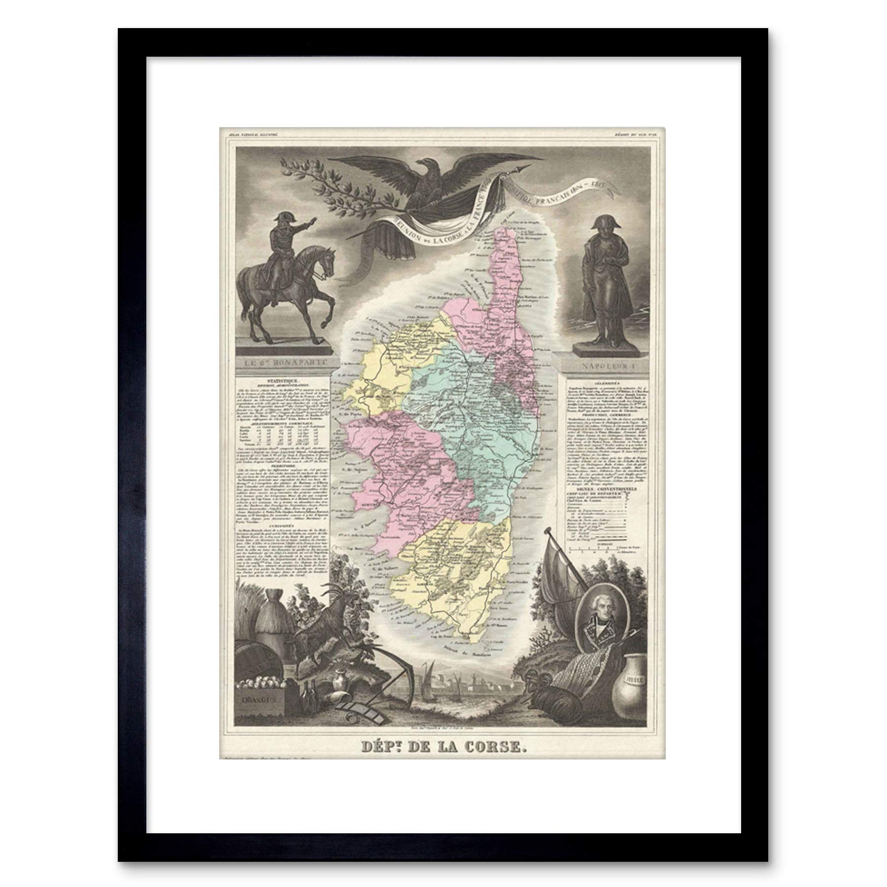 Wee Blue Coo MAP ANTIQUE LEVASSEUR CORSICA DEPARTMENT FRANCE FRAMED PRINT F97X3480
