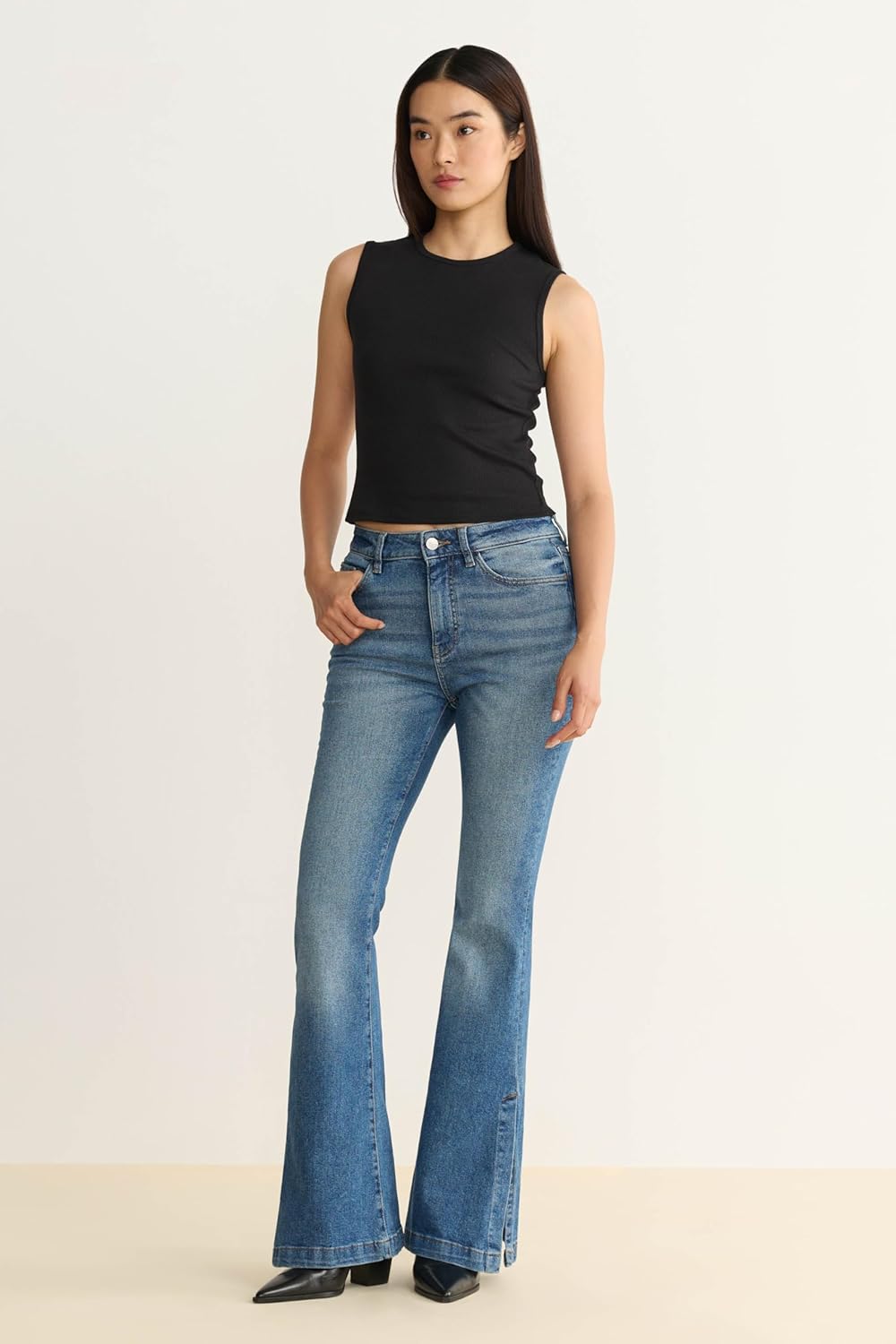 Warp + Weft Women's MIA Flare Jeans - High Rise, Vintage Denim - Image 2