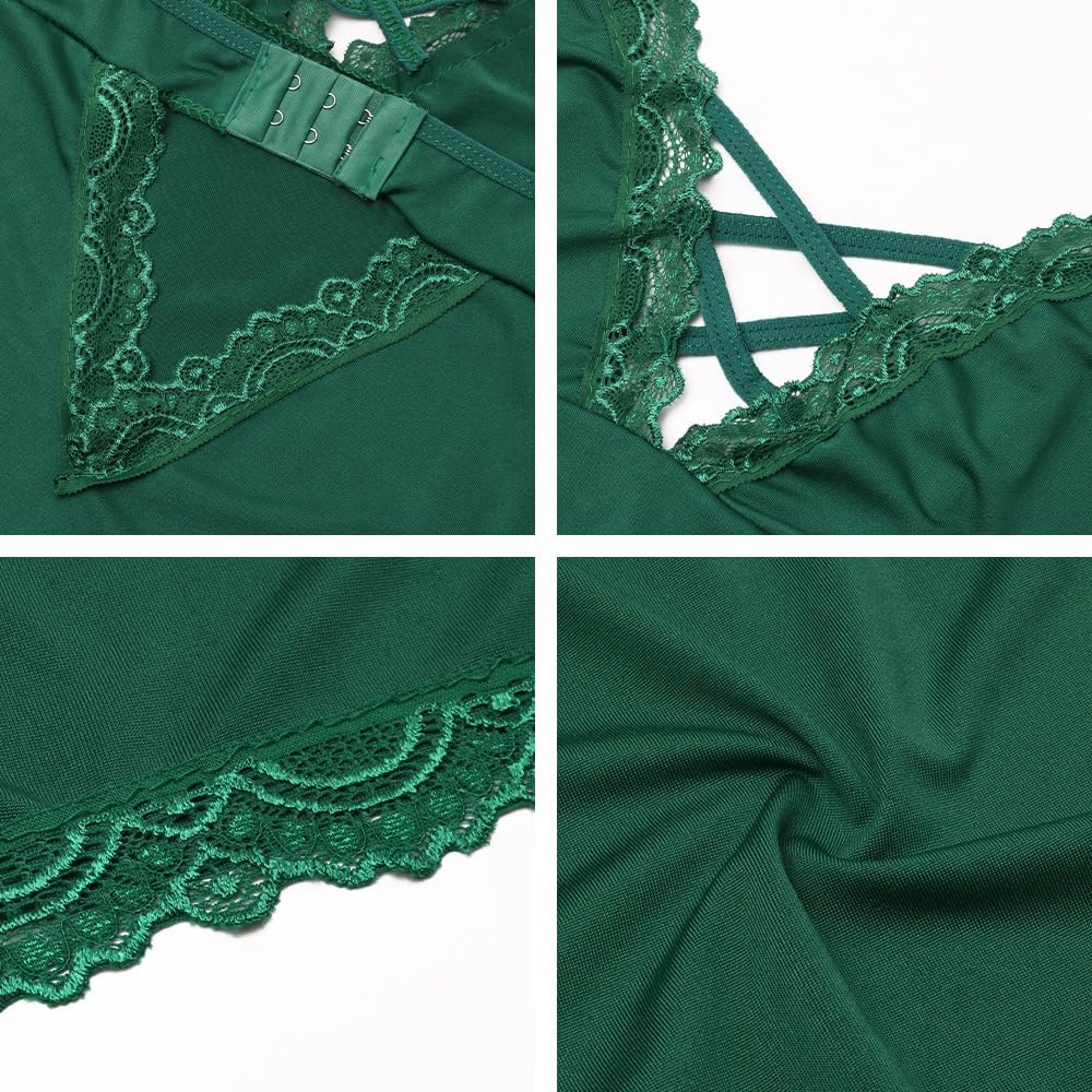 Women Sexy Nightgown Lace Babydoll Lingerie Chemises Modal Side Slit Nightie Full Slip Nightdress Sleepwear - Image 7