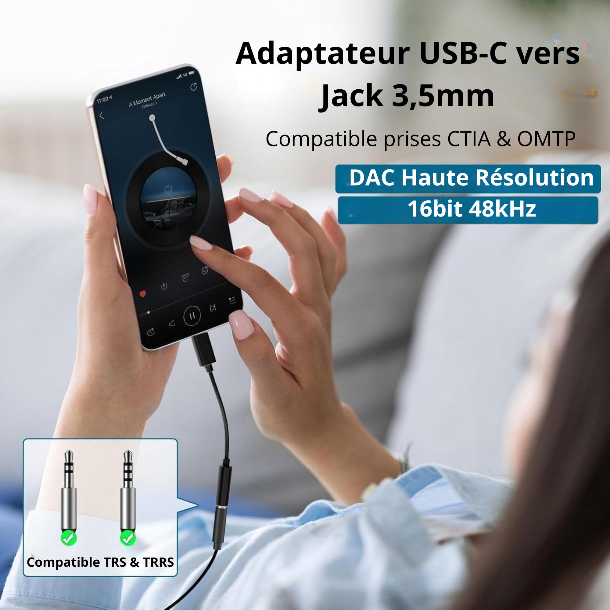 Clem Tech - Adaptateur USB C Jack, Prise USB C vers Prise Casque 3,5mm, Convertisseur Câble USBC vers Ecouteur Compatible avec Samsung Galaxy, MacBook Pro, Huawei, Honor..