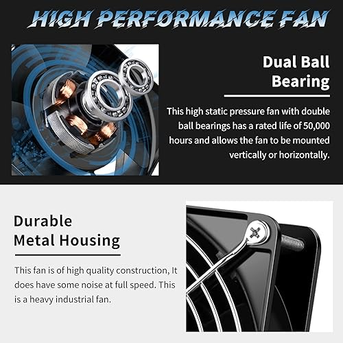 Miniatura 8 de WDERAIR Ventilador industrial axial de 110 V 120 V CA 6.772 in x 5.906 in x 2.008 in de alto CFM para proyectos de escape de ventilación de