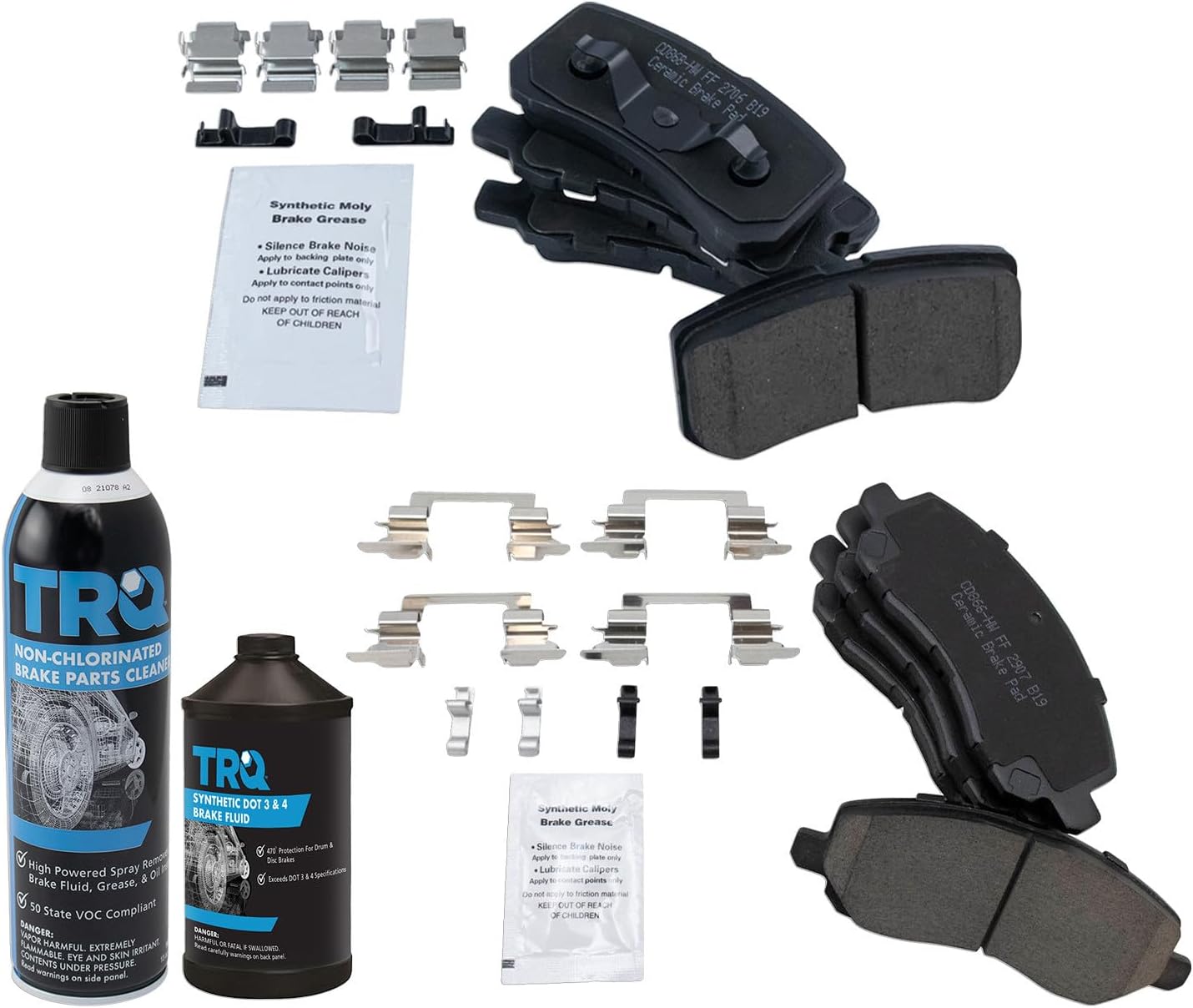 Front & Rear Ceramic Disc Brake Pads with Fluids for Chrysler Dodge Jeep