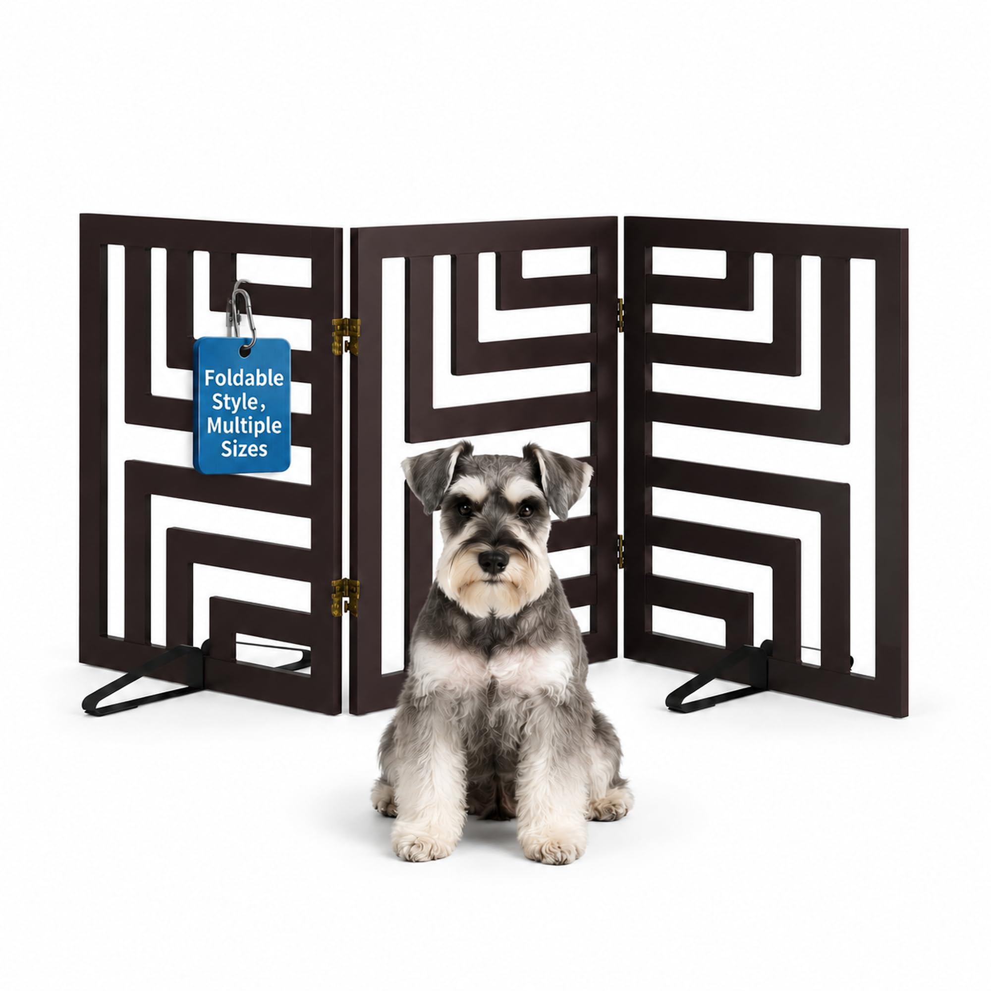 Semiocthome Dog Guard, 61cm High Foldable Freestanding Dog Gate, 3-Panel Wooden Dog Gate with a Maximum Extension of 140cm, Effectively Isolates Dangers（Square）
