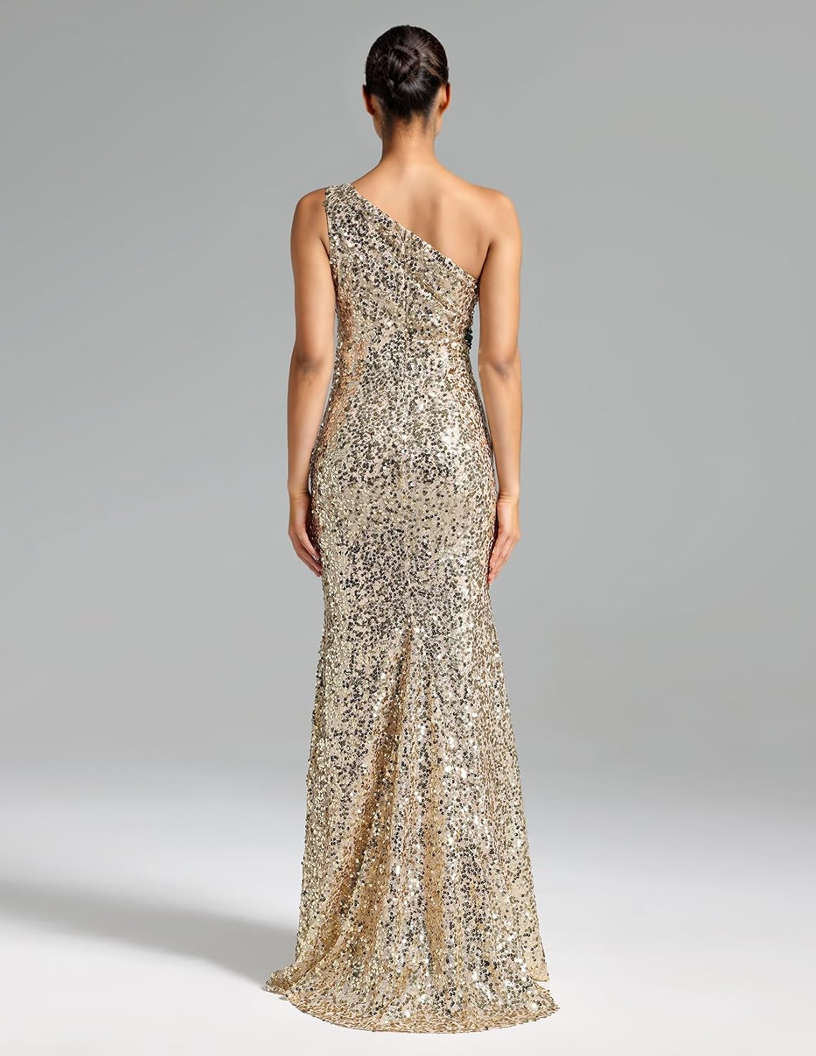 BELLA BARNETT Gold Stunning Sequin Dress for Women Trendy One Shoulder Dress