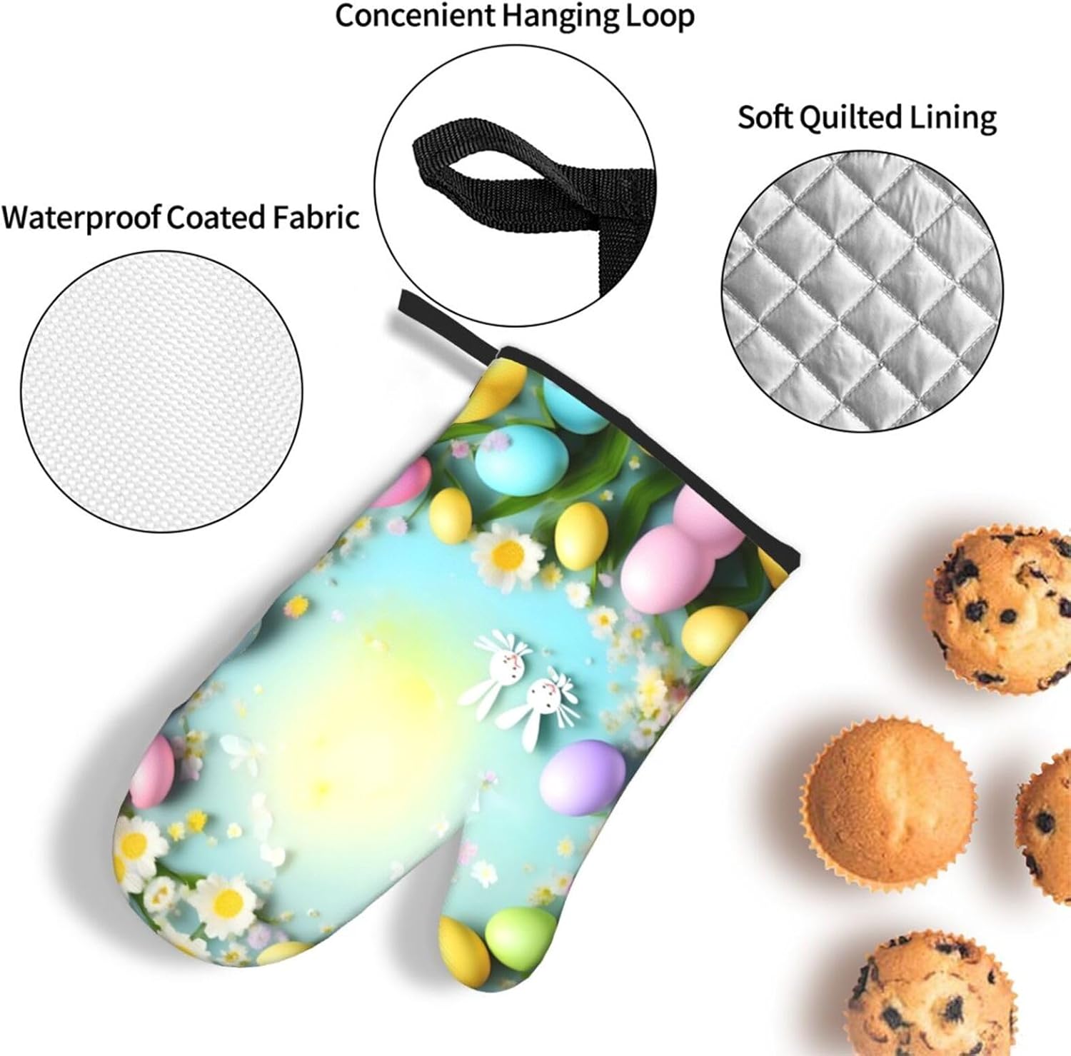 Spring Happy Easter Holiday Print Heat Resistant Microwave Gloves, Used for Baking, Cooking, and Fashion Kitchen Essentials
