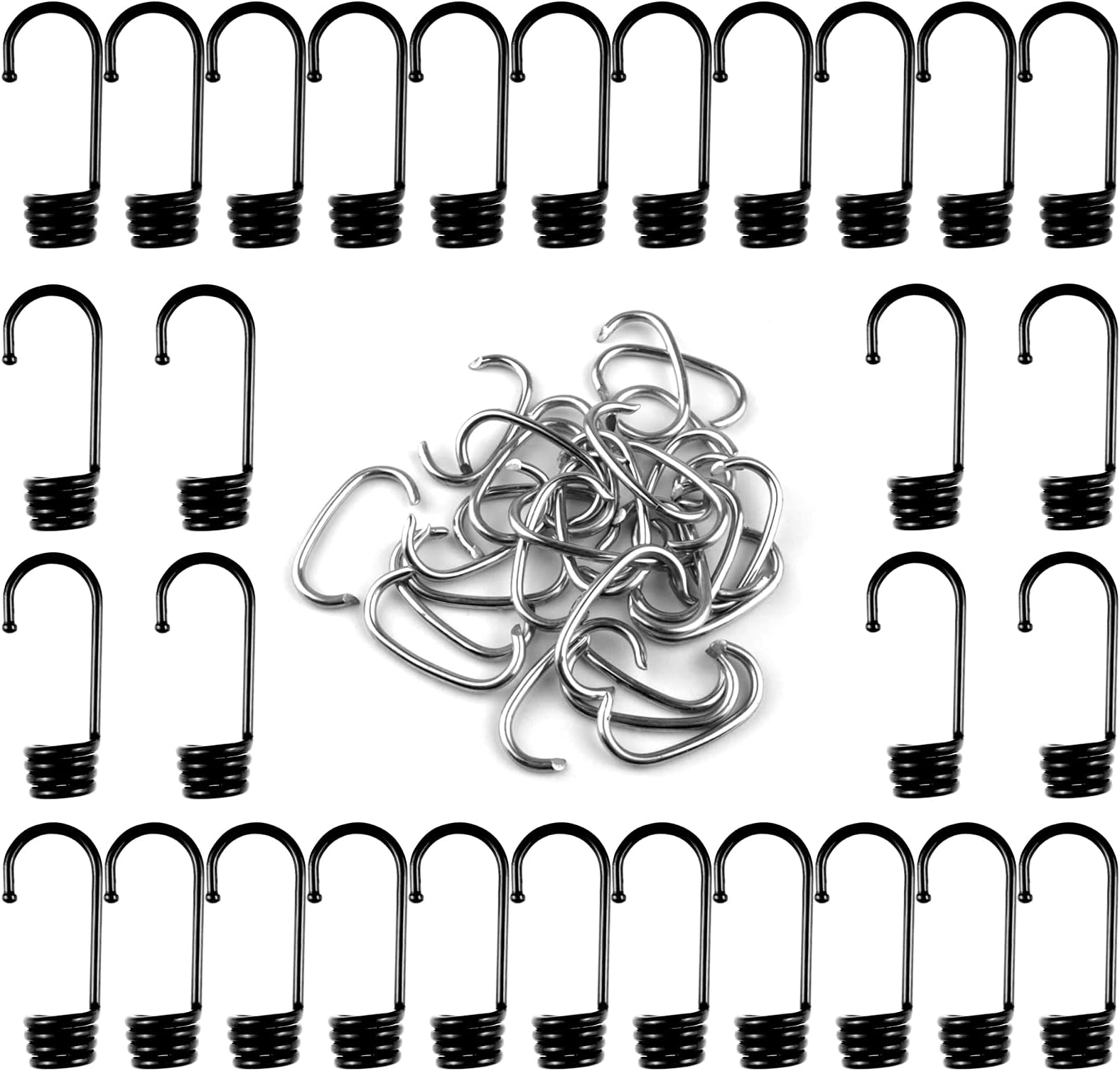 CLIO 3/8 inch Plastic-Coated Bungee Shock Cord Hook, 30 PCs Plastic Coated Bungee Cord Hooks Spiral Bungee Hooks Wire Hooks End for Elastic Rope Strapping Tap Camping Tarps Covers Boating Outdoor etc