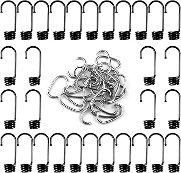 3/8 inch Plastic-Coated Bungee Shock Cord Hook, 30 PCs Plastic Coated Bungee Cord Hooks Spiral Bungee Hooks Wire Hooks End for Elastic Rope Strapping Tap Camping Tarps Covers Boating Outdoor etc