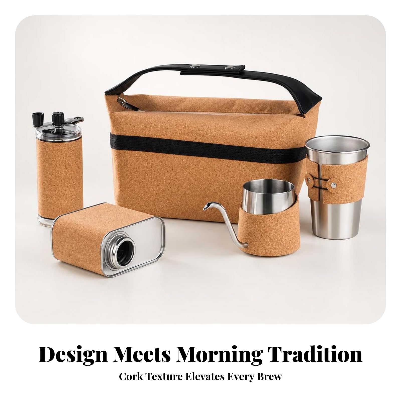 Perfeclan Set Café con Estuche Corcho Compacta, Kit Café con Bolsa, Ligera, para Casa, Viajeros