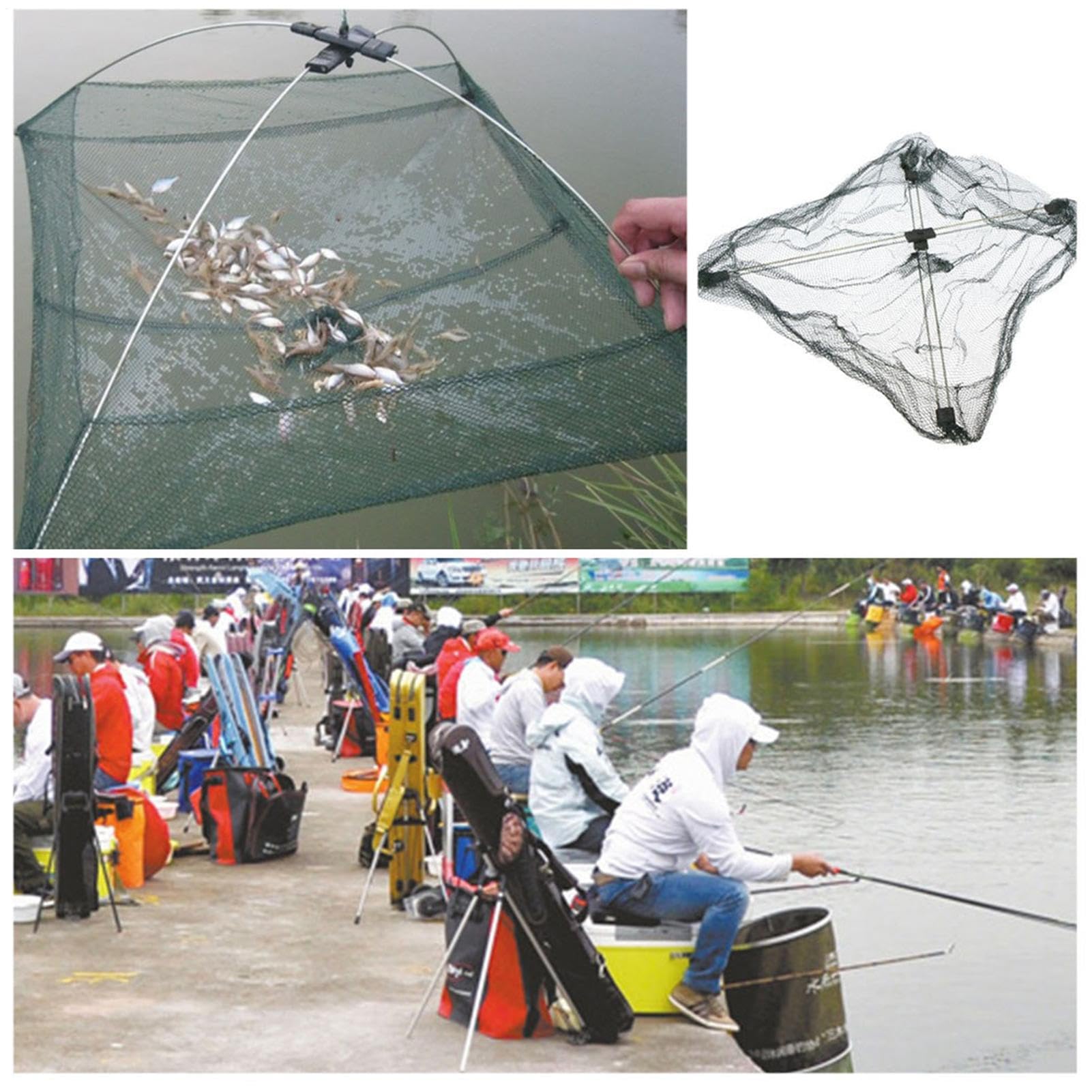 Setzkescher Fischsenke mit AntiFlucht Rand Köderfischfalle Faltender Fischernetz Käfig Outdoor Angelwerkzeug, Köderfisch-Senke mit Schnellspann-System