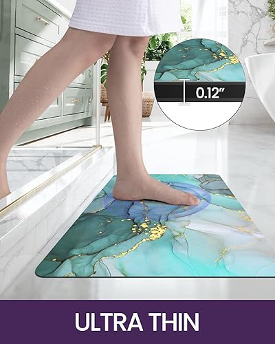 Miniatura 7 de DEXI Alfombra de baño súper absorbente, ultrafina, de perfil bajo, antideslizante, de secado rápido, lavable para fregadero, ducha, inodoro, 16 x 24