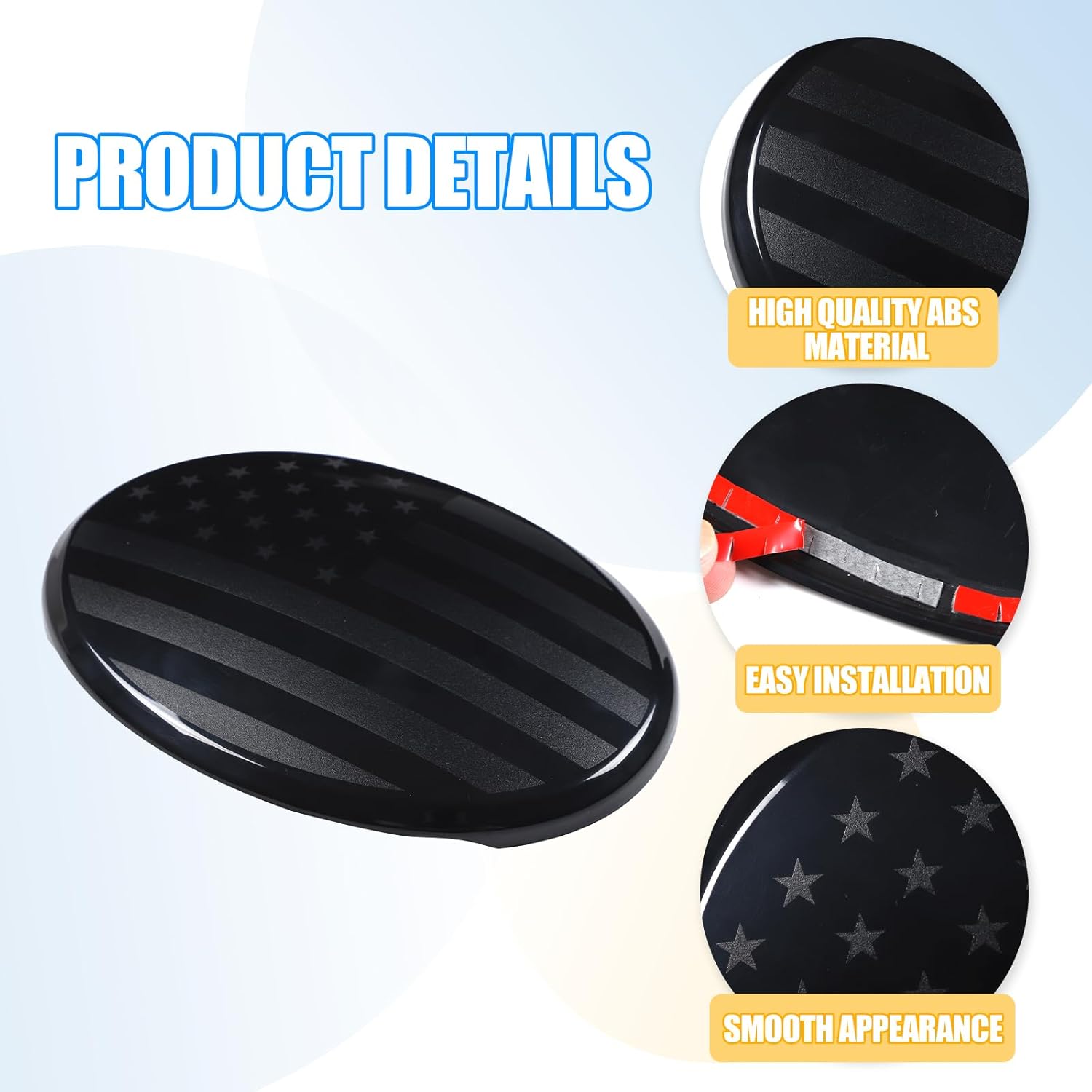 LLKUANG Car Front Emblem Trim Cover Compatible with Toyota Tundra 2007-2025, ABS Front Grille Emblem Smoked Badge Logo Cover Circle Ring Decorative Overlay Accessories (Black-US Flag, 2007-2021)
