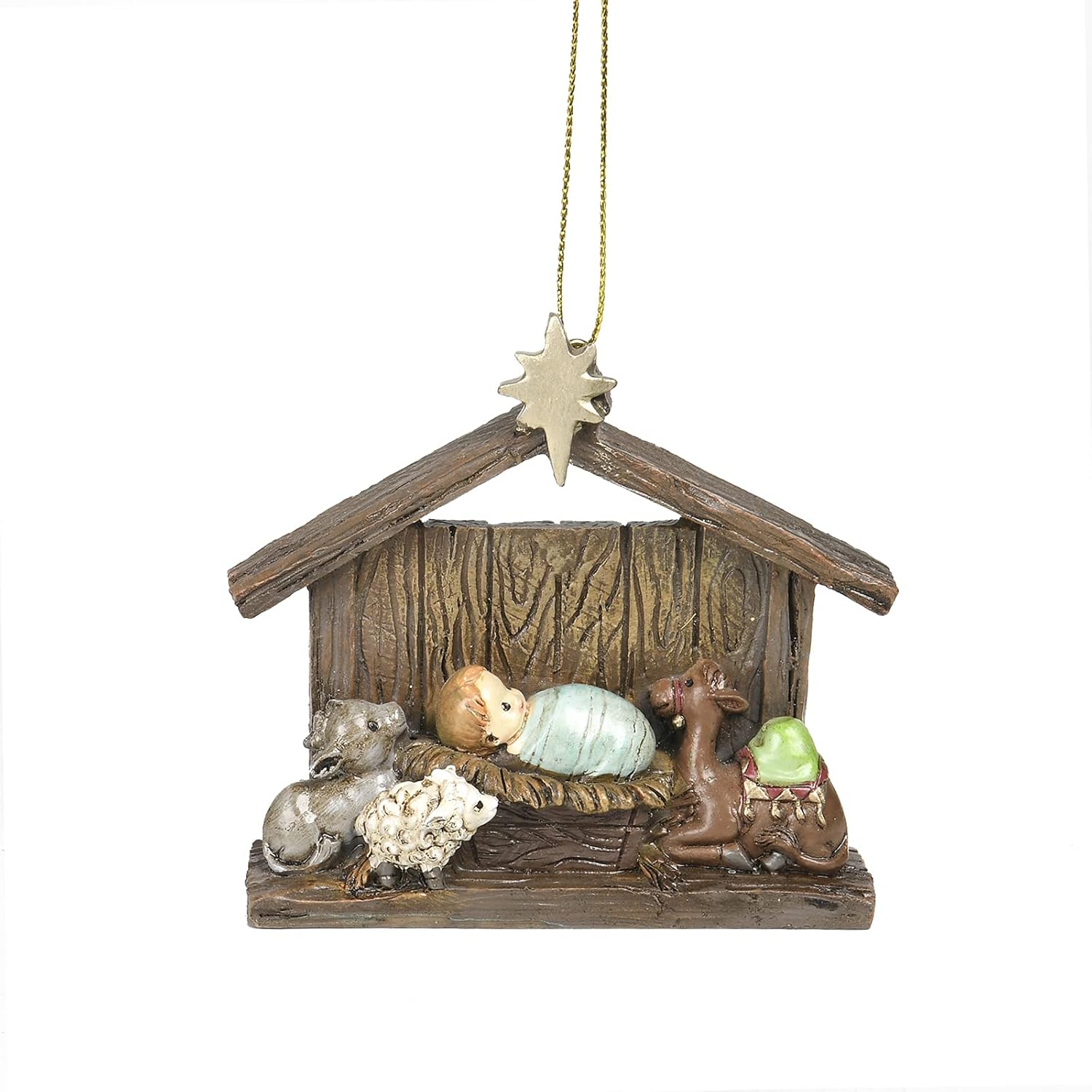 Christmas Nativity Scene Table Ornament - Religious Hanging Oranament Tabletop Figurine with Stable,Baby Jesus 3.86 * 1.26 * 3.46 Inch Newman House Studio
