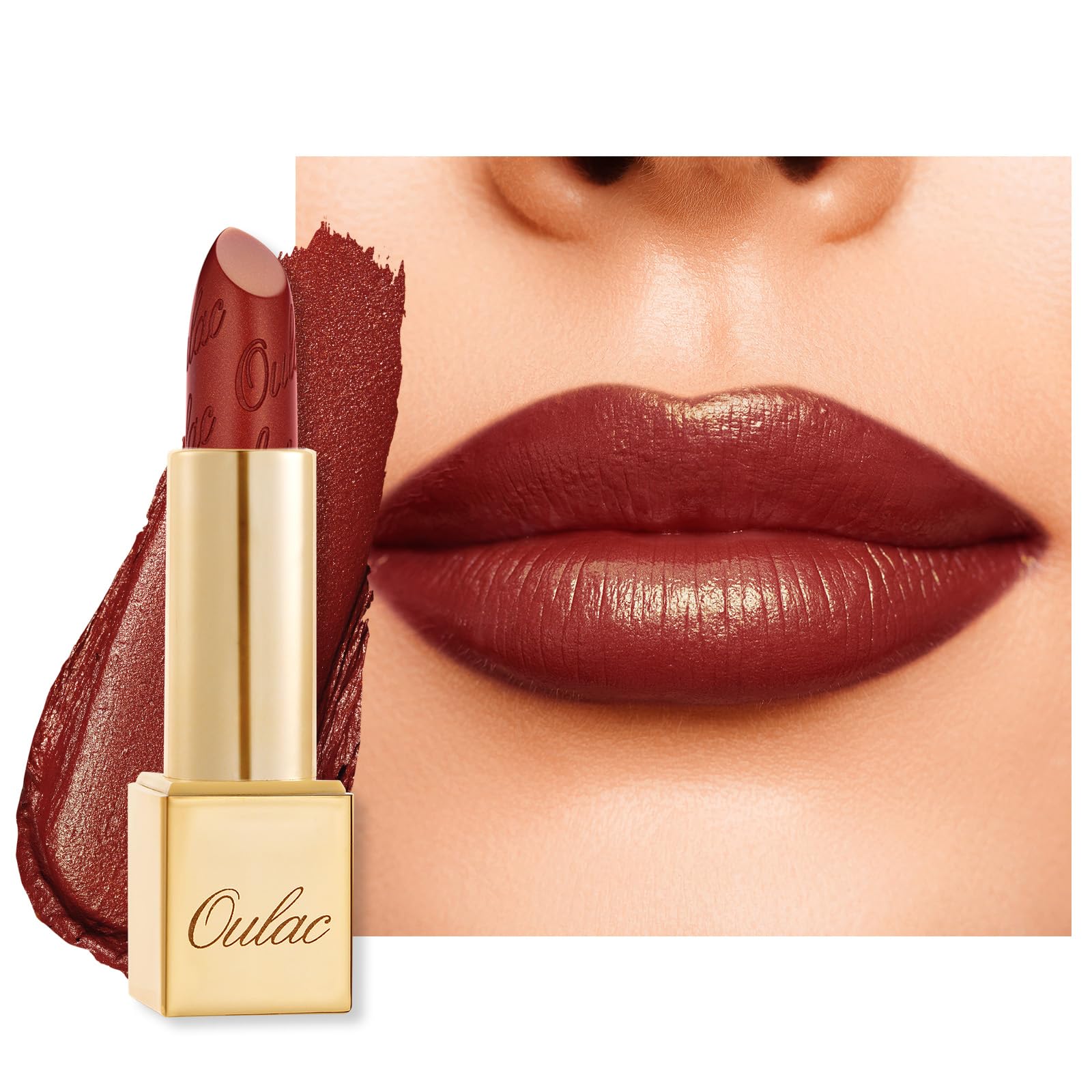 OULAC Lippenstift Metallic Glanz Finish, Rot Langanhaltender Glitzer Lippenstifte, Feuchtigkeit und Glanz für die Lippen, Intensive Farbe Feine Textur, Vegan, 4.3g (GM13) Daring