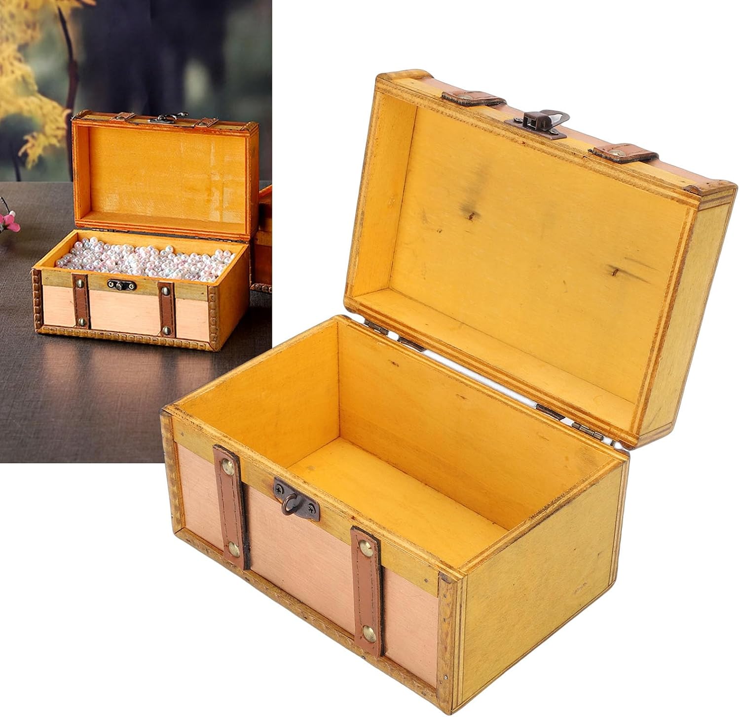 Vintage Wooden Treasure Chest Box, Elegant Jewelry Storage for Necklace, Ring and Earrings, Antique Handmade Decorative Box for Movie Accessories image 5