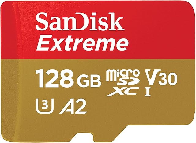 SanDisk 128GB Extreme microSDXC card + SD adapter + RescuePRO Deluxe, up to 190MB/s, with A2 App Performance, UHS-I, Class 10, U3, V30, Black